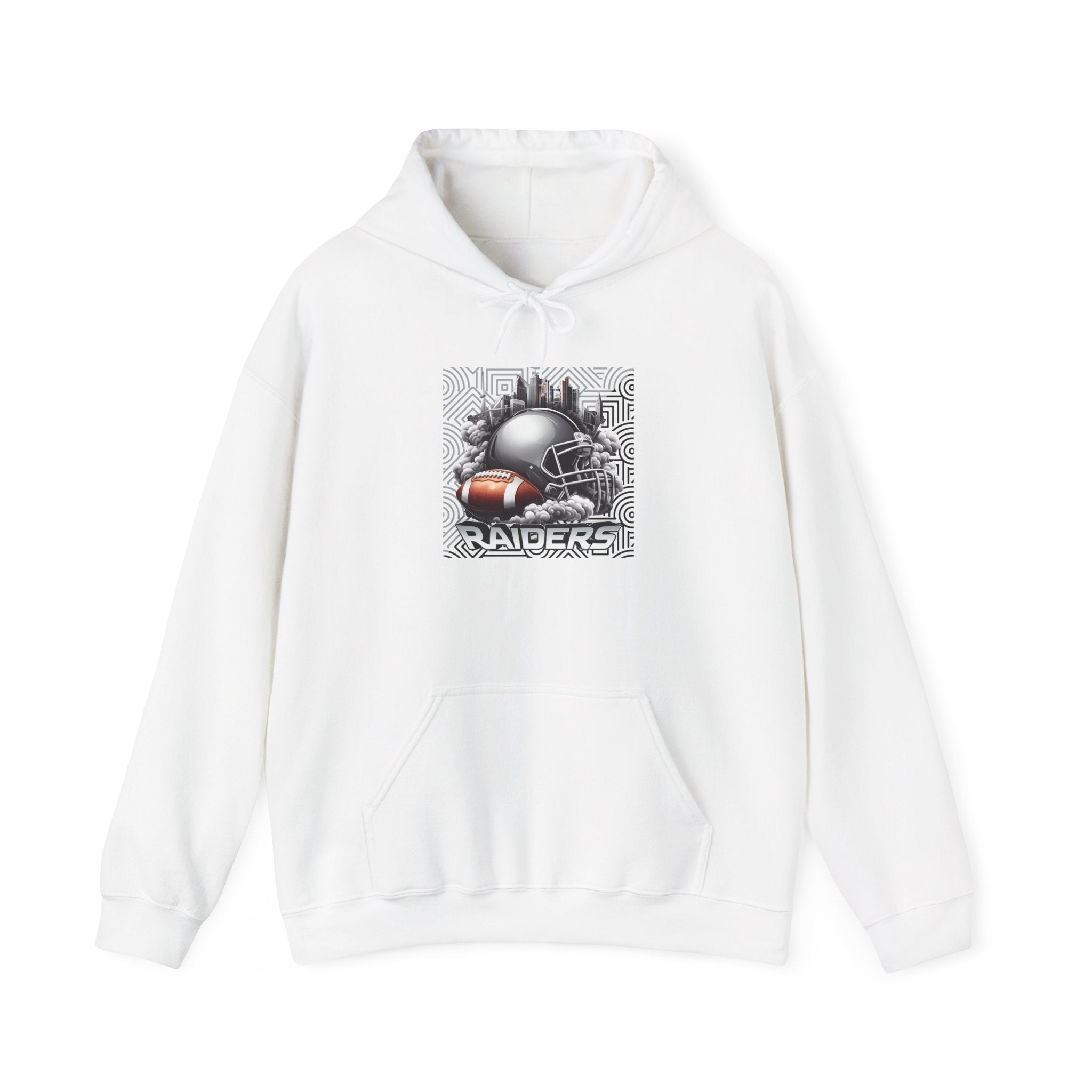 Gray Football and Helmet Shield Raiders Hoodie - Bold and Dominant, Ultimate Game-Day Gear, Raiders Football Hoodie Unisex