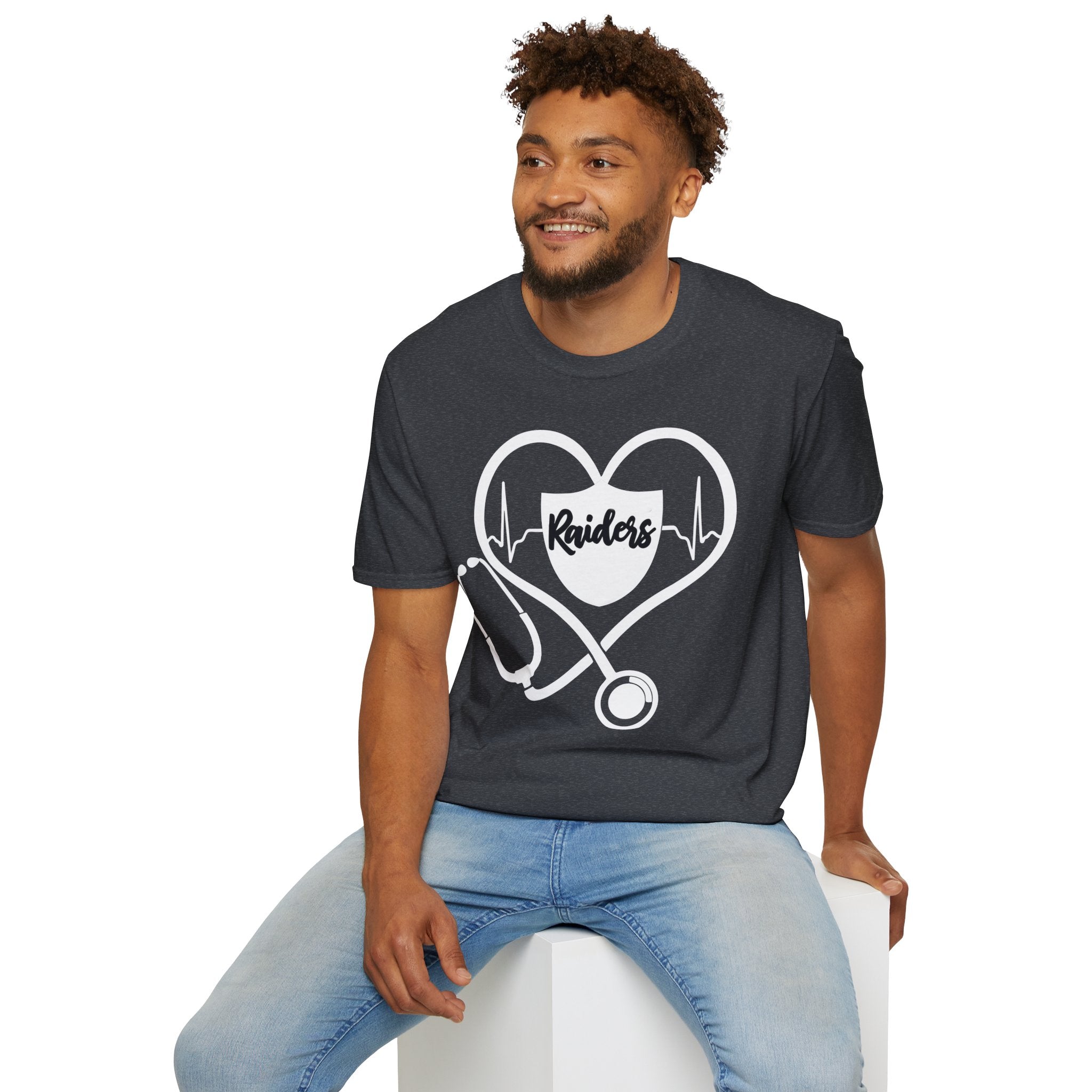 Stethoscope White Raiders Football T-Shirt, Sports Team Shirt, Fan Game Day Clothing, Football Fan Gift, Team Spirit Tee