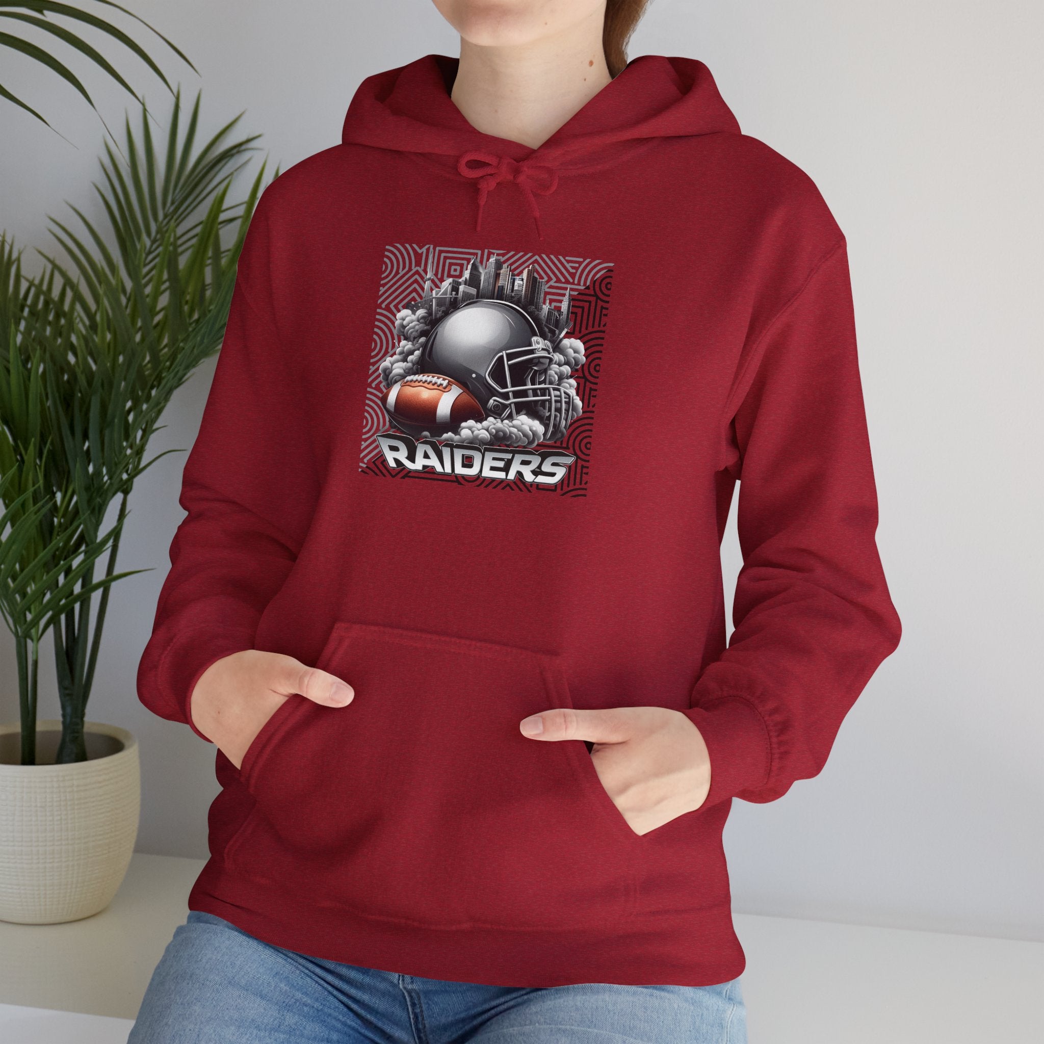 Gray Football and Helmet Shield Raiders Hoodie - Bold and Dominant, Ultimate Game-Day Gear, Raiders Football Hoodie Unisex