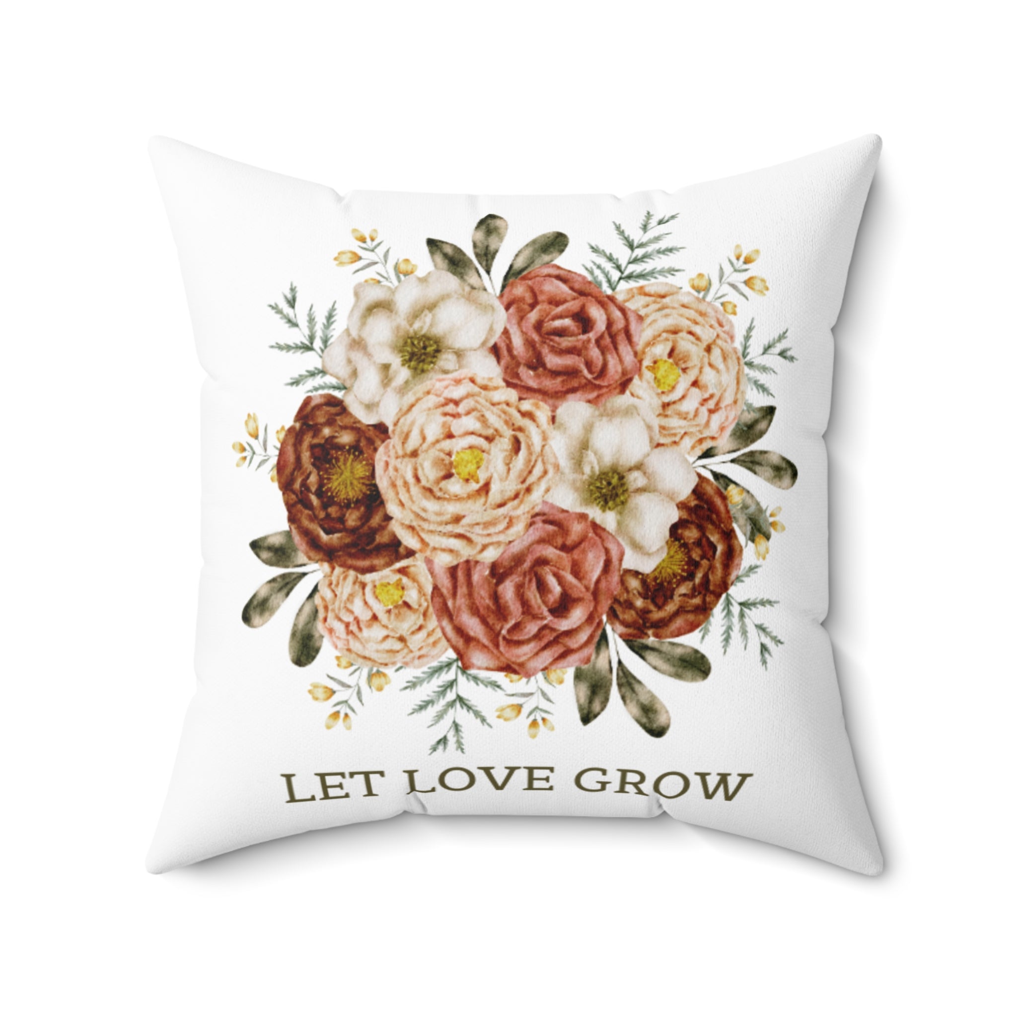 White and Cream Floral Print Pillow Covers, Decorative Couch Sofa Accent Pillows, Living Room Spun Polyester Square Pillow