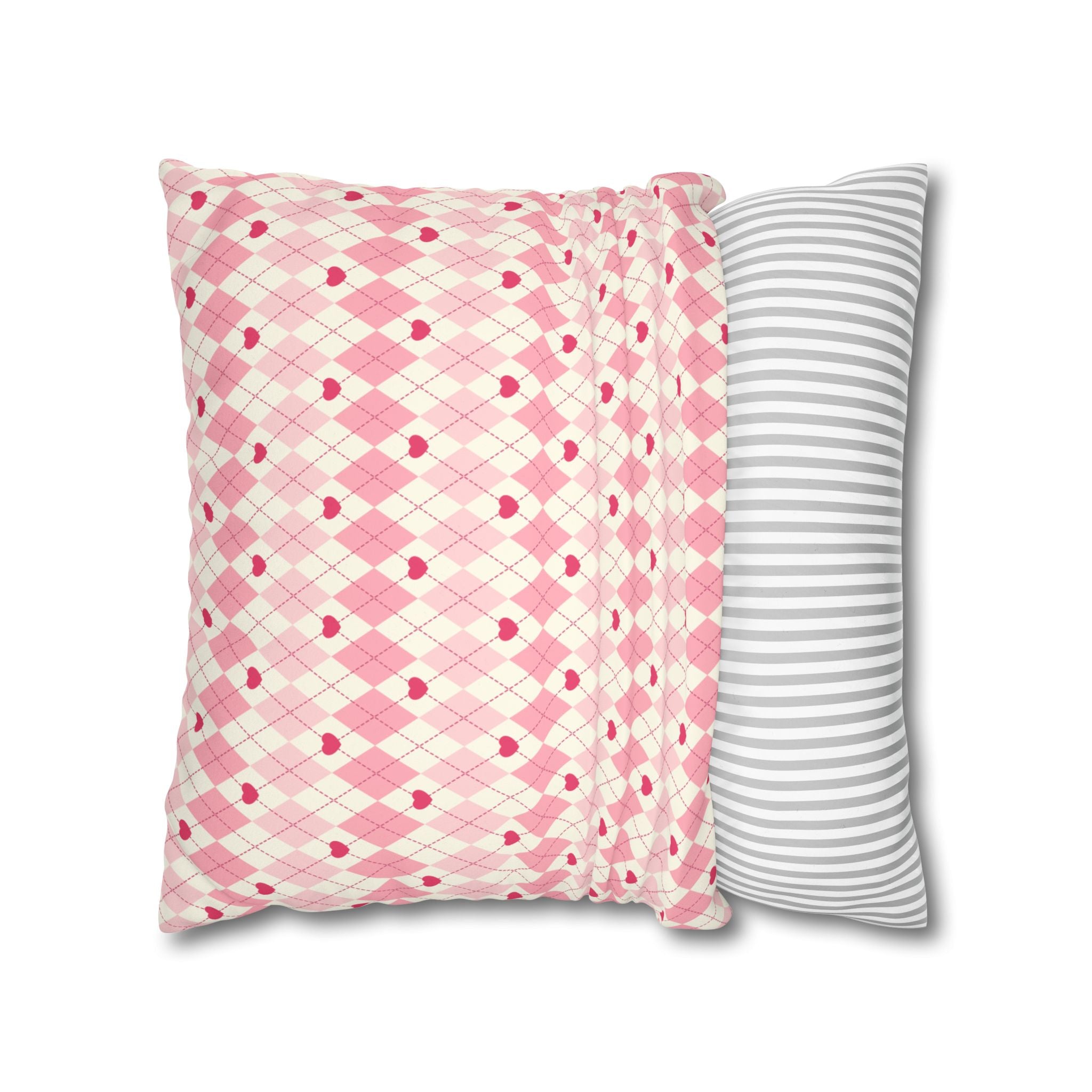 Square Pillowcase -Pink Vintage Heart Love - Decorative Pillows Cushion Covers for Couch Chair Bedroom Valentines Decorative, Faux Suede, Home Decor