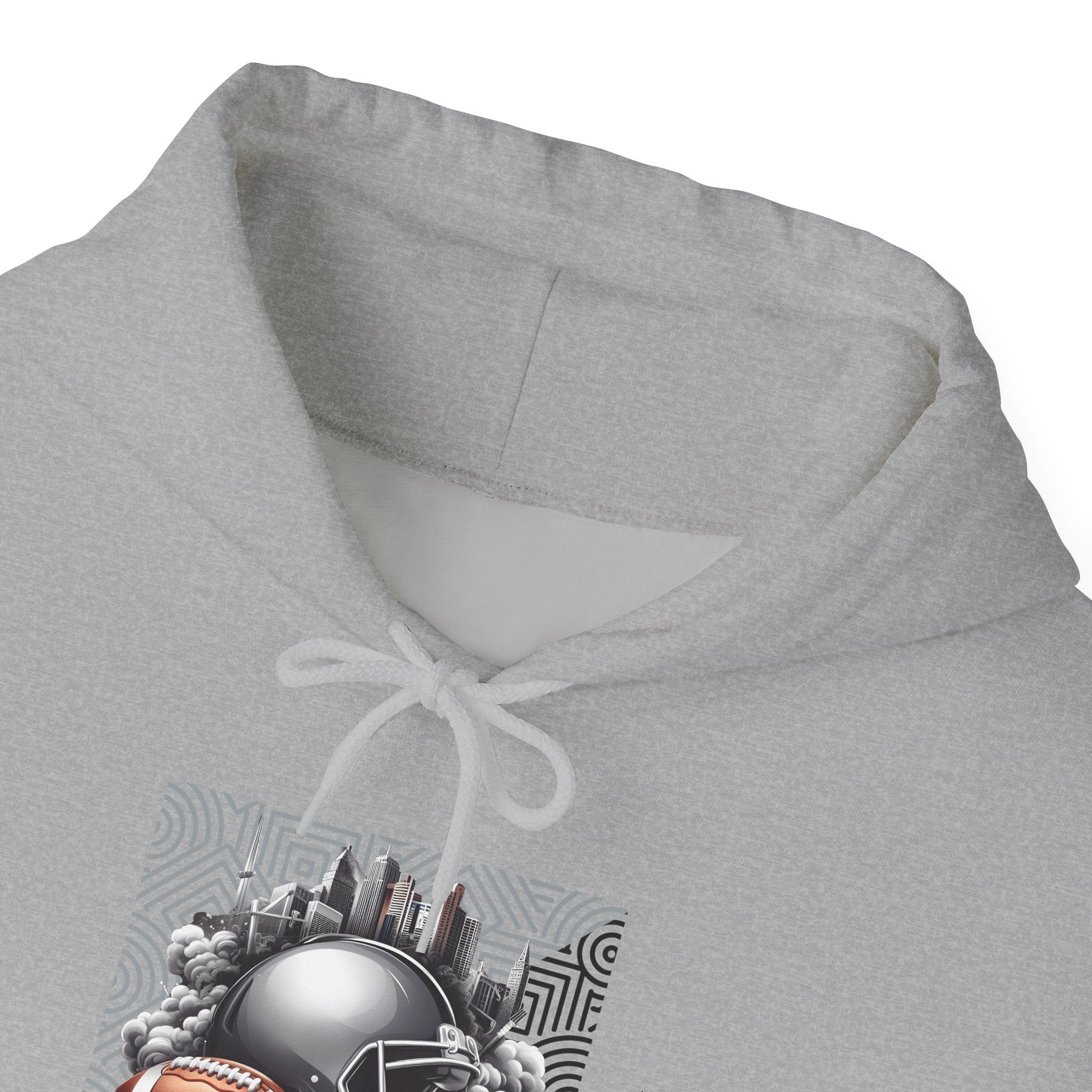 Gray Football and Helmet Shield Raiders Hoodie - Bold and Dominant, Ultimate Game-Day Gear, Raiders Football Hoodie Unisex
