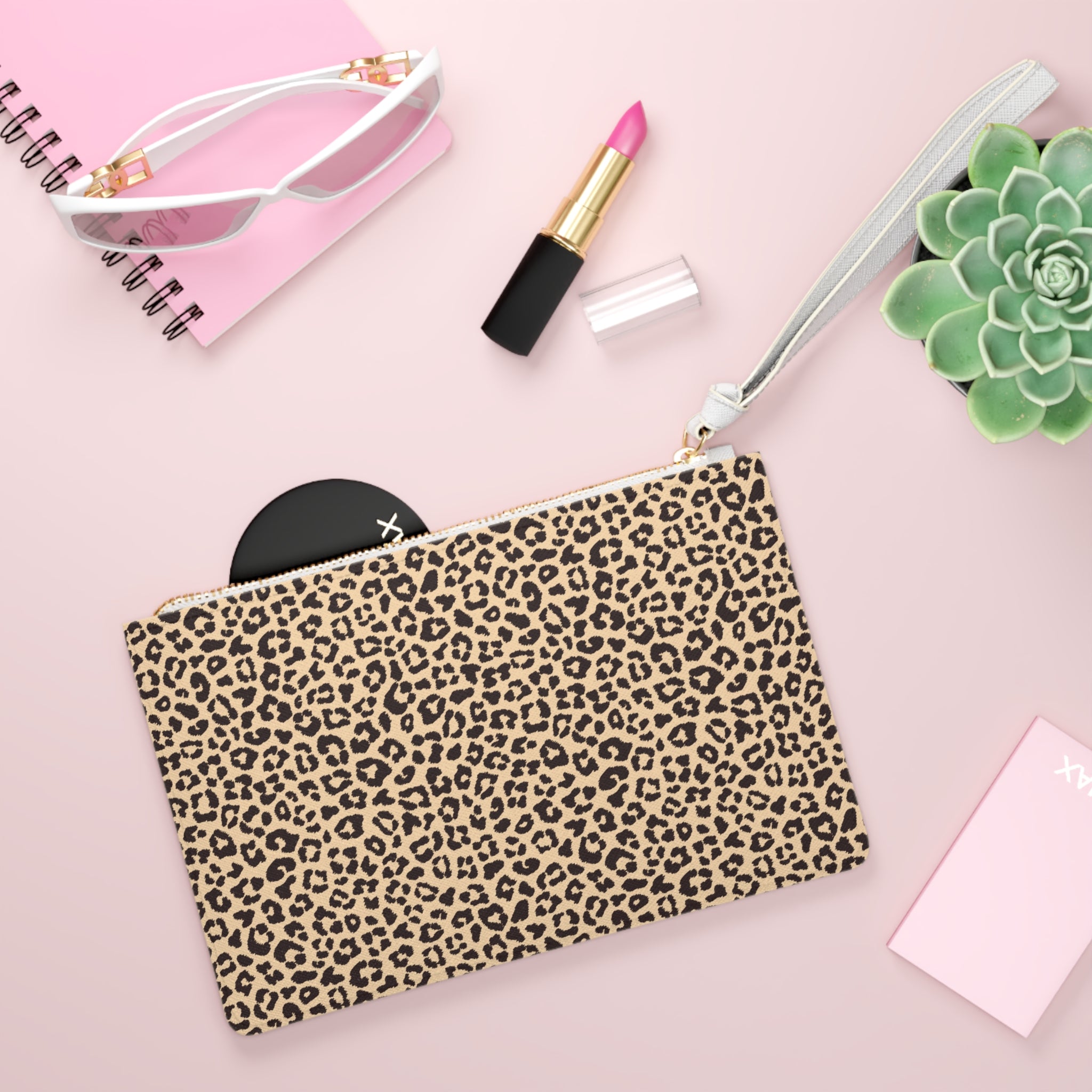 Beige Leopard Print Clutch Bag - Valentines Gift, Cute Design, Women Wallet Wristlet Clutch, Purses for Women Wristlet, Handbags Small Wallet Purses, Ladies Gifts