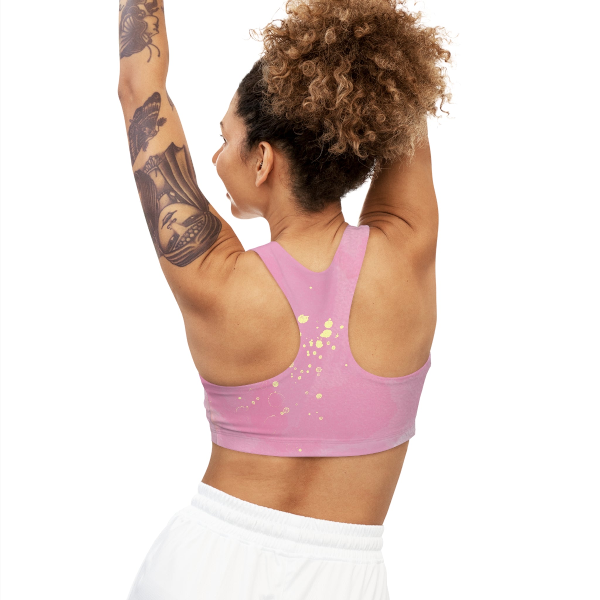 Pink Seamless, Racerback Sports Bra for Women - High Impact Workout Crop Tank Top