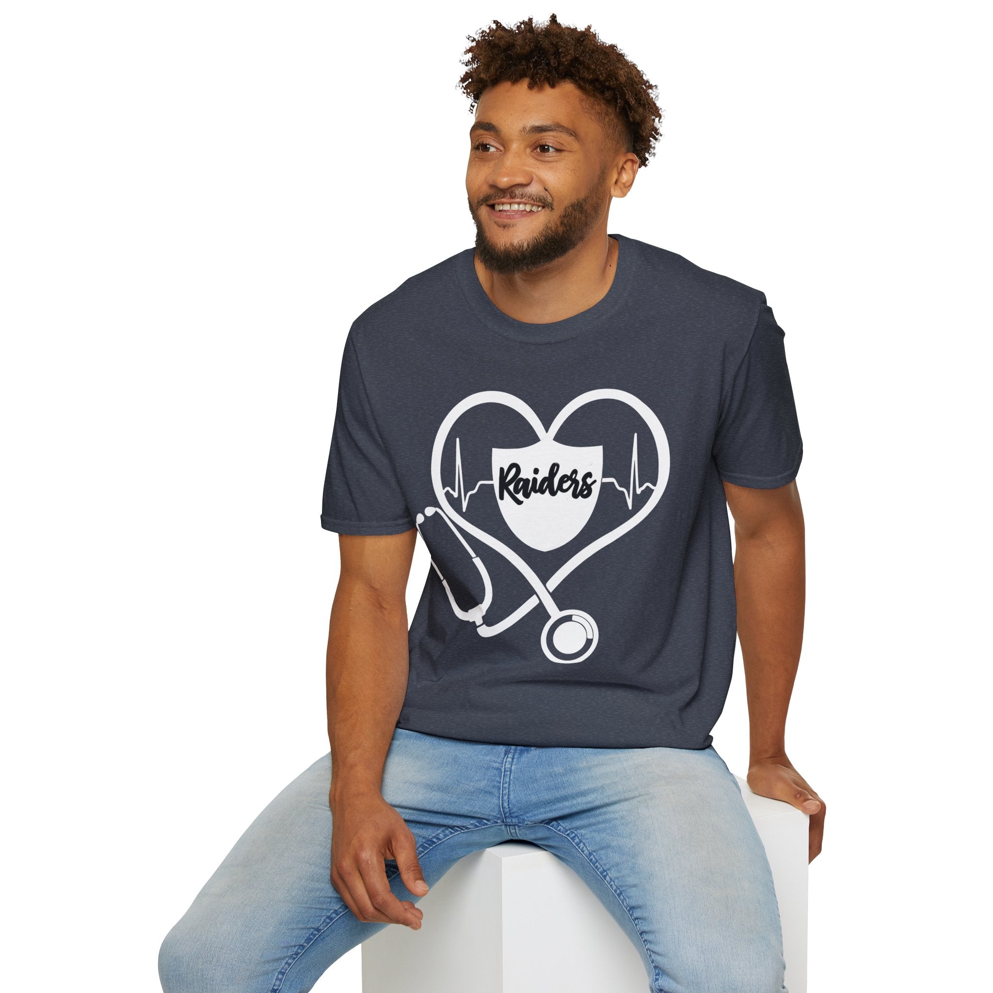 Stethoscope White Raiders Football T-Shirt, Sports Team Shirt, Fan Game Day Clothing, Football Fan Gift, Team Spirit Tee