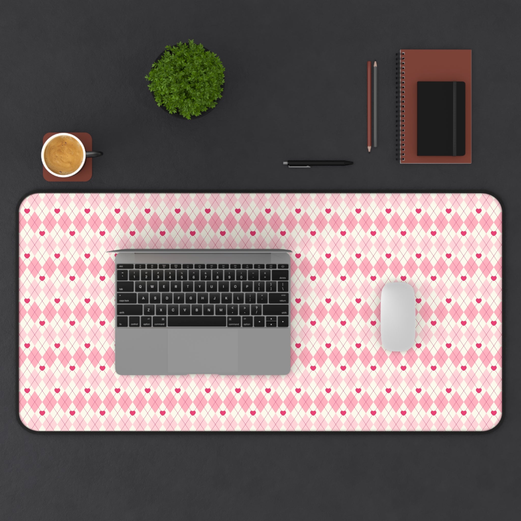 Pink Vintage Heart Love Valentines Gift, Mouse Pad, Desk Matt for Desktop, Cute Desk Pad Mat, XXL Large Mouse Pad for Desk, Anti-Slip Big Mousepad with Stitched Edges, Keyboard Pad Mouse Mat for Computer