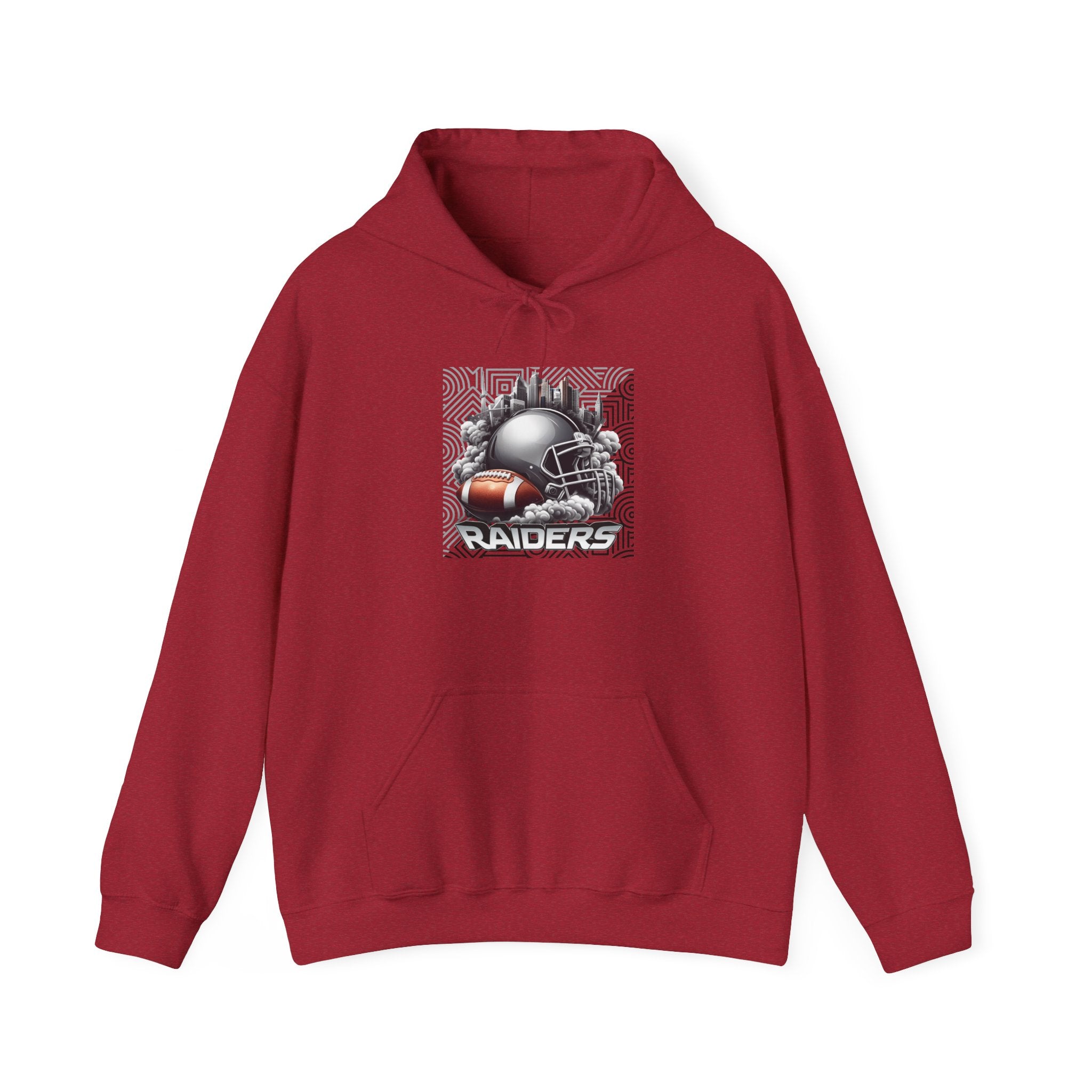 Gray Football and Helmet Shield Raiders Hoodie - Bold and Dominant, Ultimate Game-Day Gear, Raiders Football Hoodie Unisex