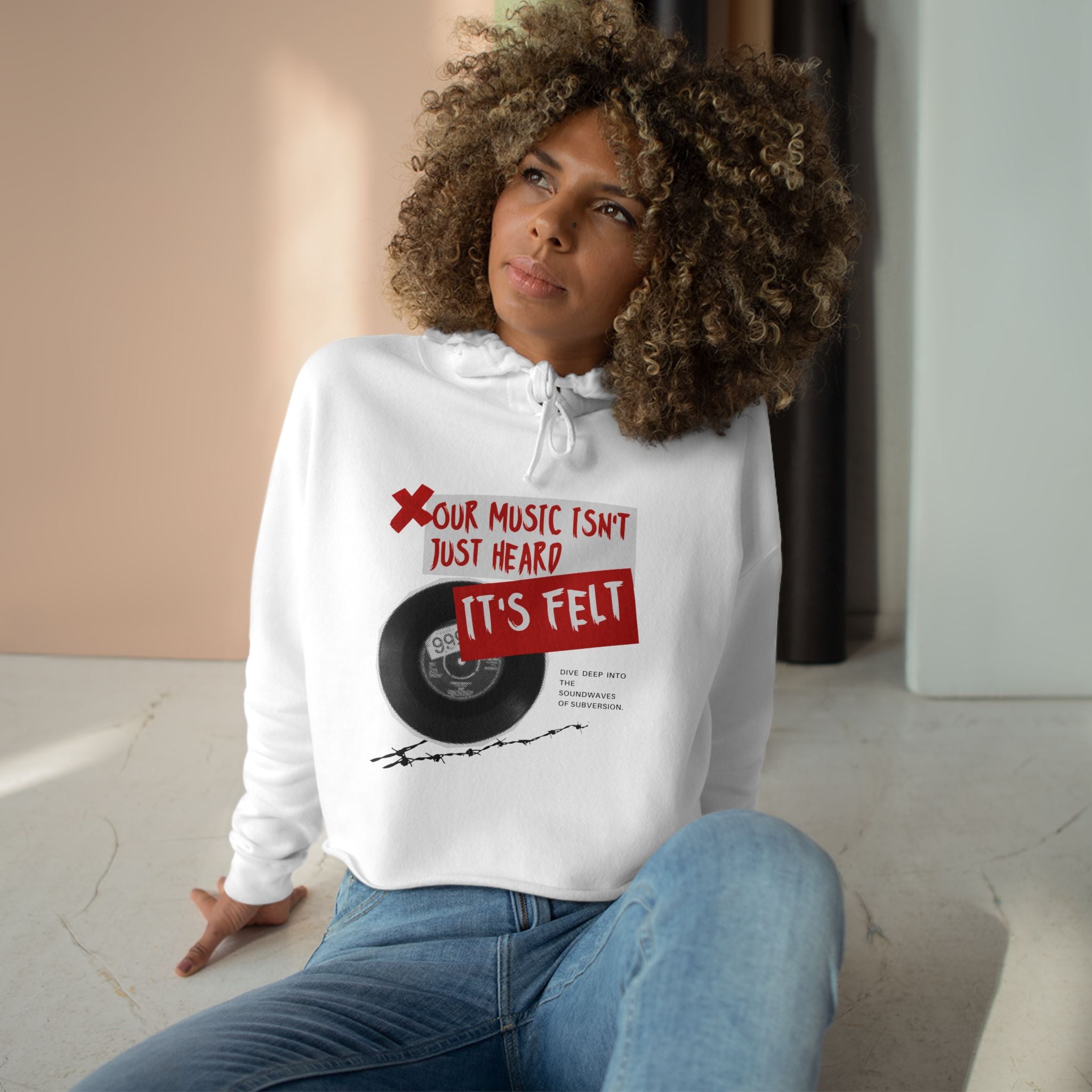 Grunge Music, Casual Hoodie, Women's Cropped Sweatshirt Fleece Pullover, Crop Hoodie for Women, Long Sleeve Crop Top, Cozy Cropped Hooded