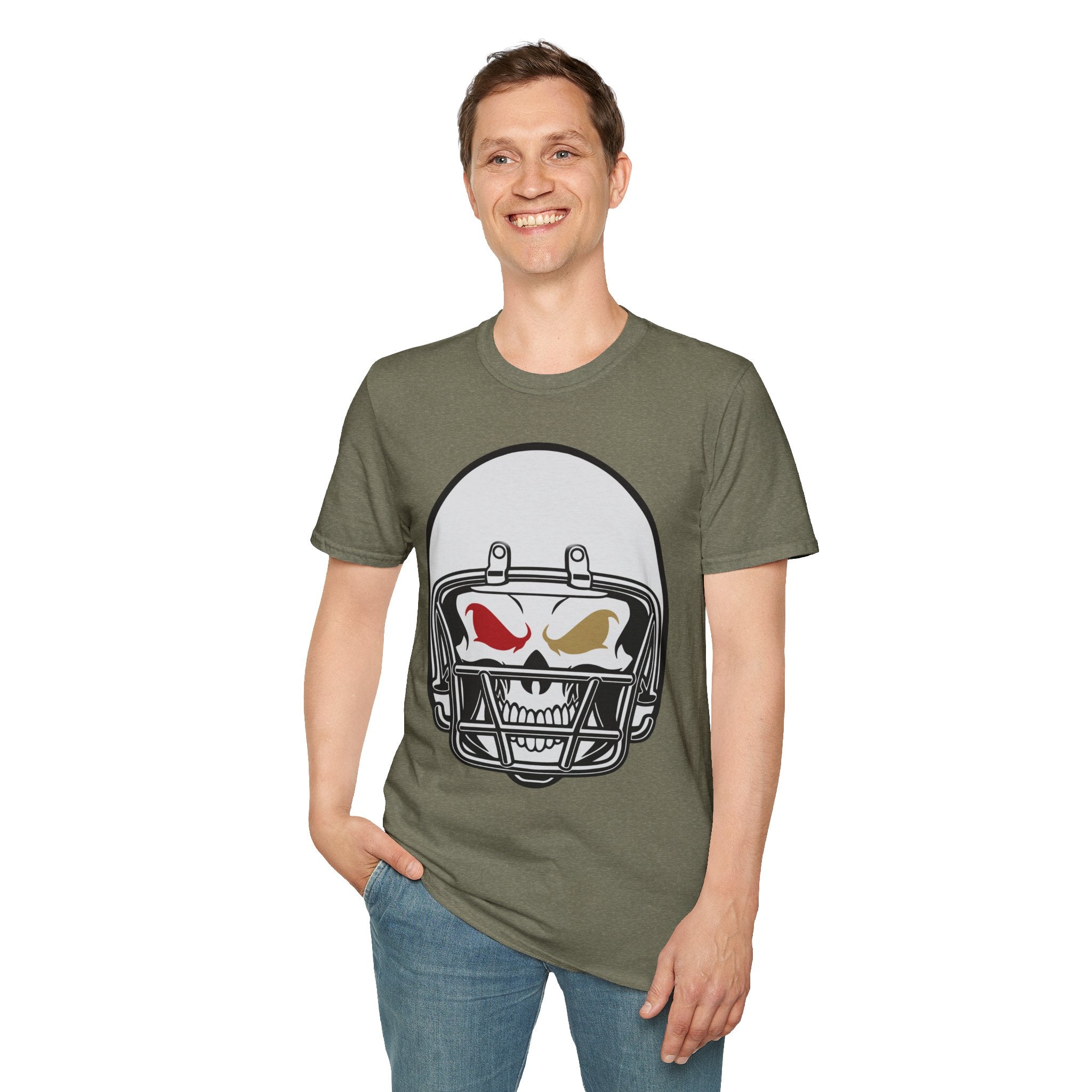 SF Football Skull Helmet T-Shirt - Unique Fan Apparel, Football Team Tee, Game Day Shirt, Sporty Top, Men's Women's Clothing