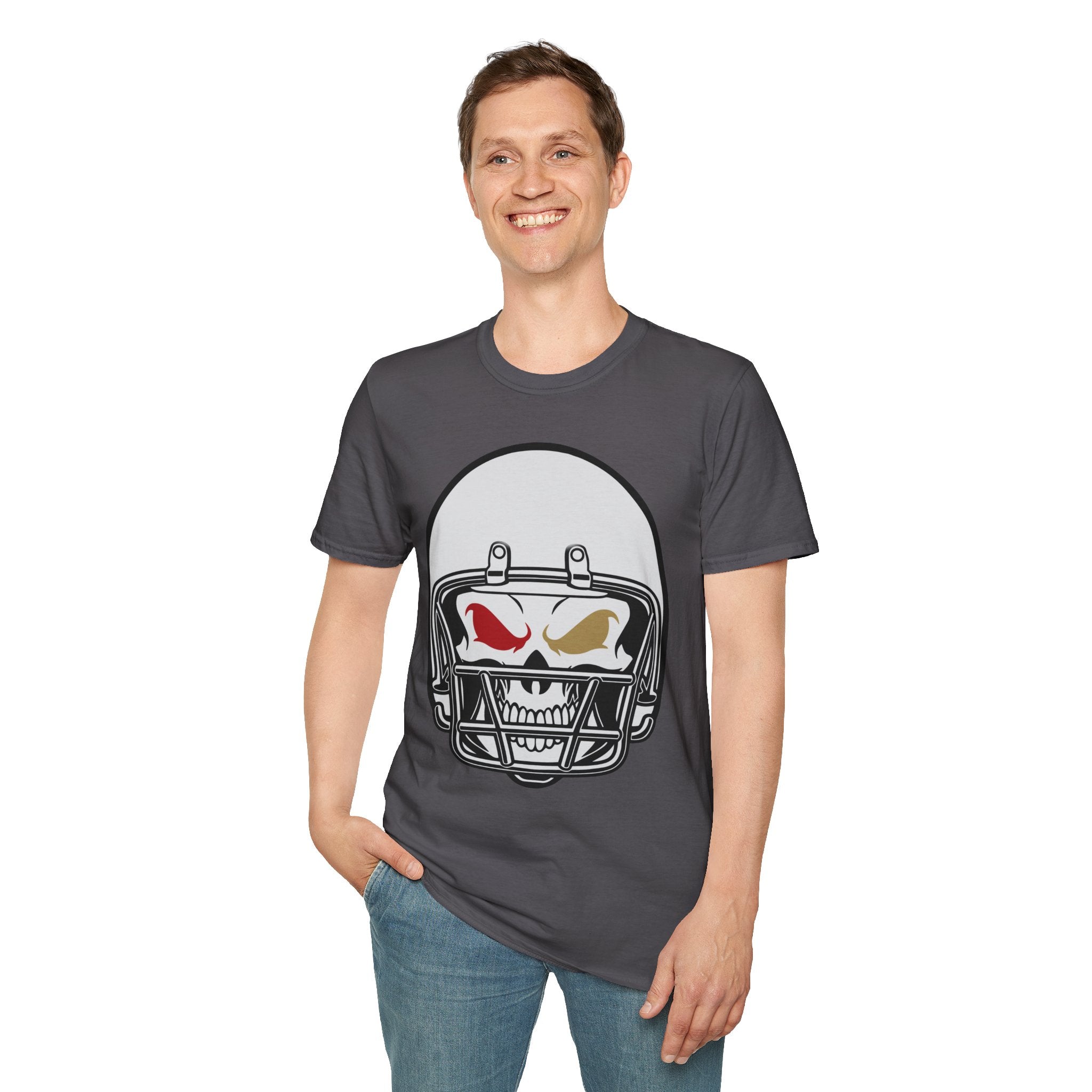SF Football Skull Helmet T-Shirt - Unique Fan Apparel, Football Team Tee, Game Day Shirt, Sporty Top, Men's Women's Clothing