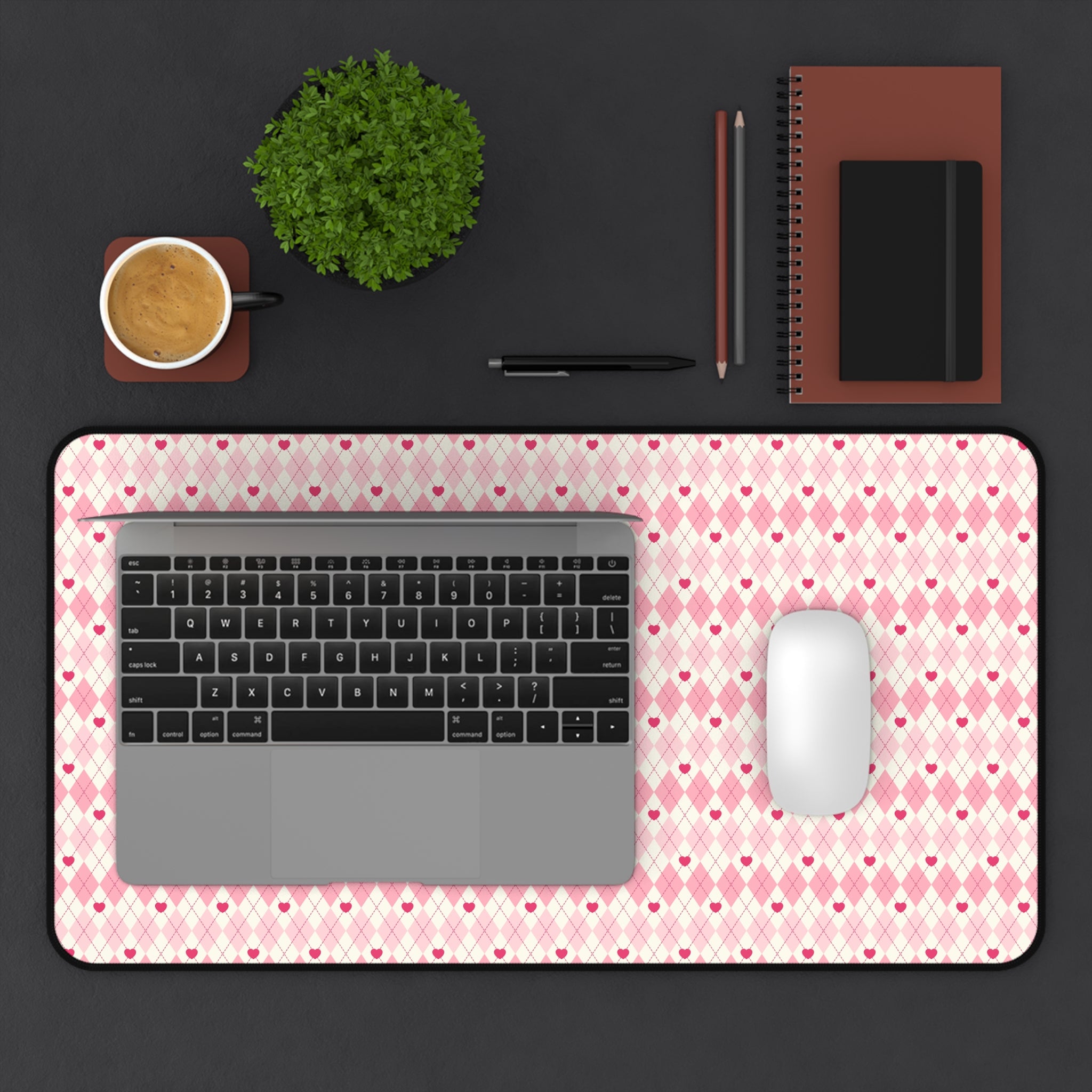 Pink Vintage Heart Love Valentines Gift, Mouse Pad, Desk Matt for Desktop, Cute Desk Pad Mat, XXL Large Mouse Pad for Desk, Anti-Slip Big Mousepad with Stitched Edges, Keyboard Pad Mouse Mat for Computer
