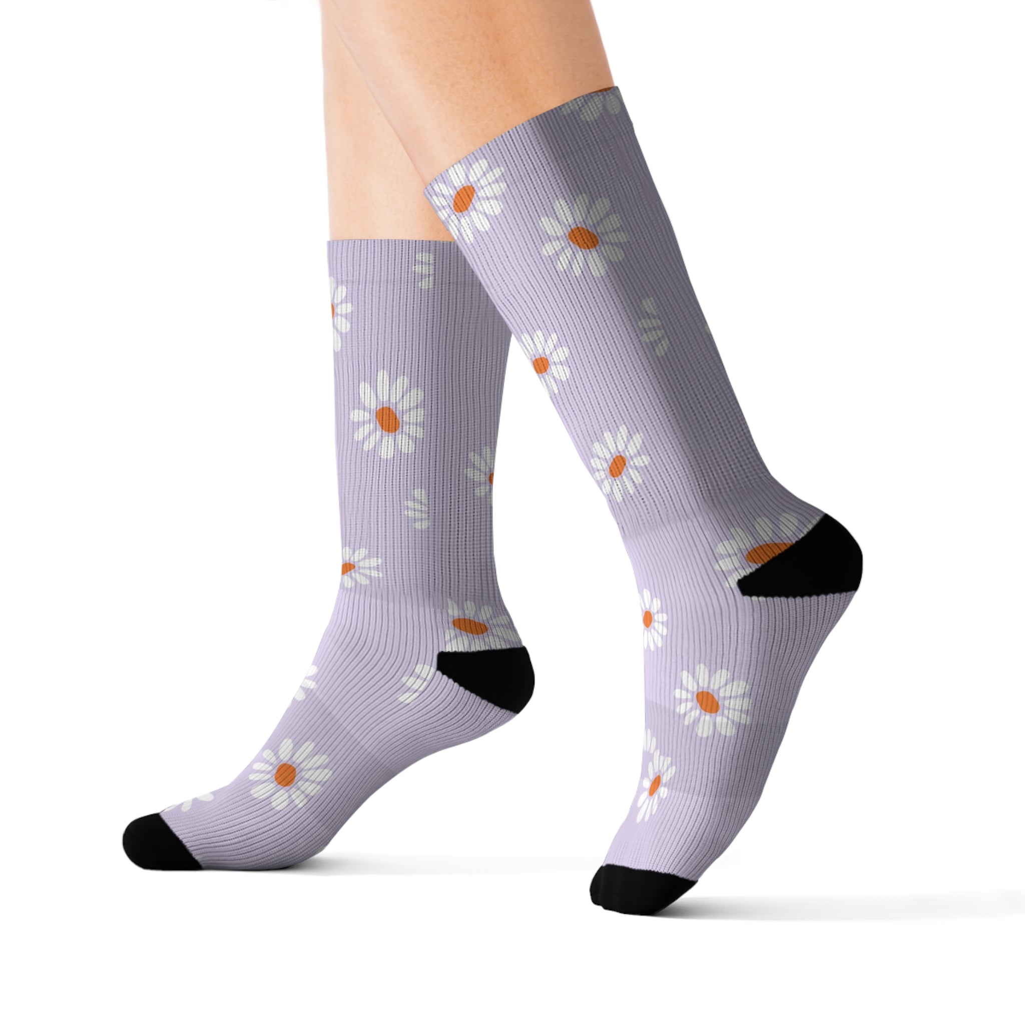 Pastel Purple Flower Pattern Hearts Socks Warm Crew Socks Socks for everyday wear