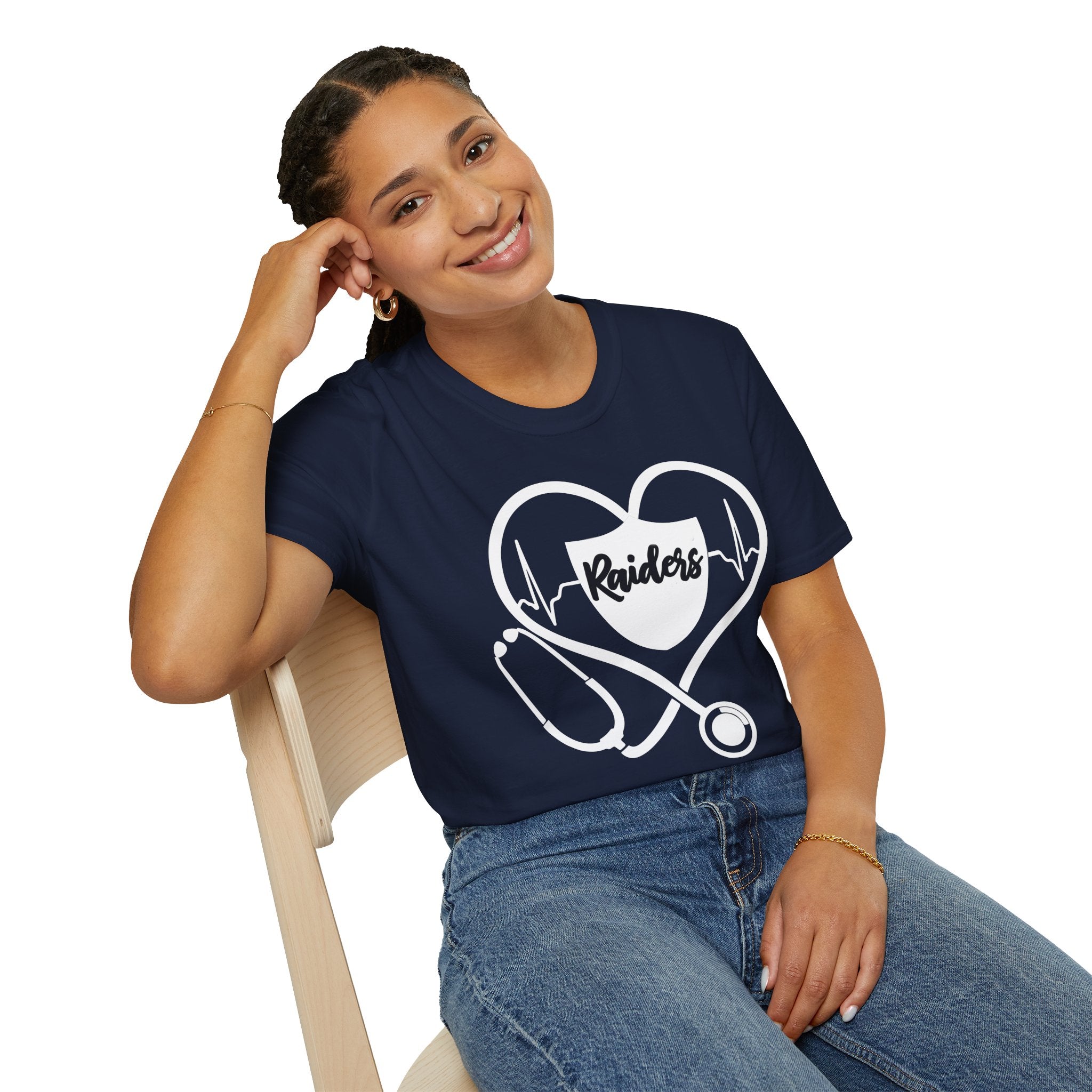Stethoscope White Raiders Football T-Shirt, Sports Team Shirt, Fan Game Day Clothing, Football Fan Gift, Team Spirit Tee