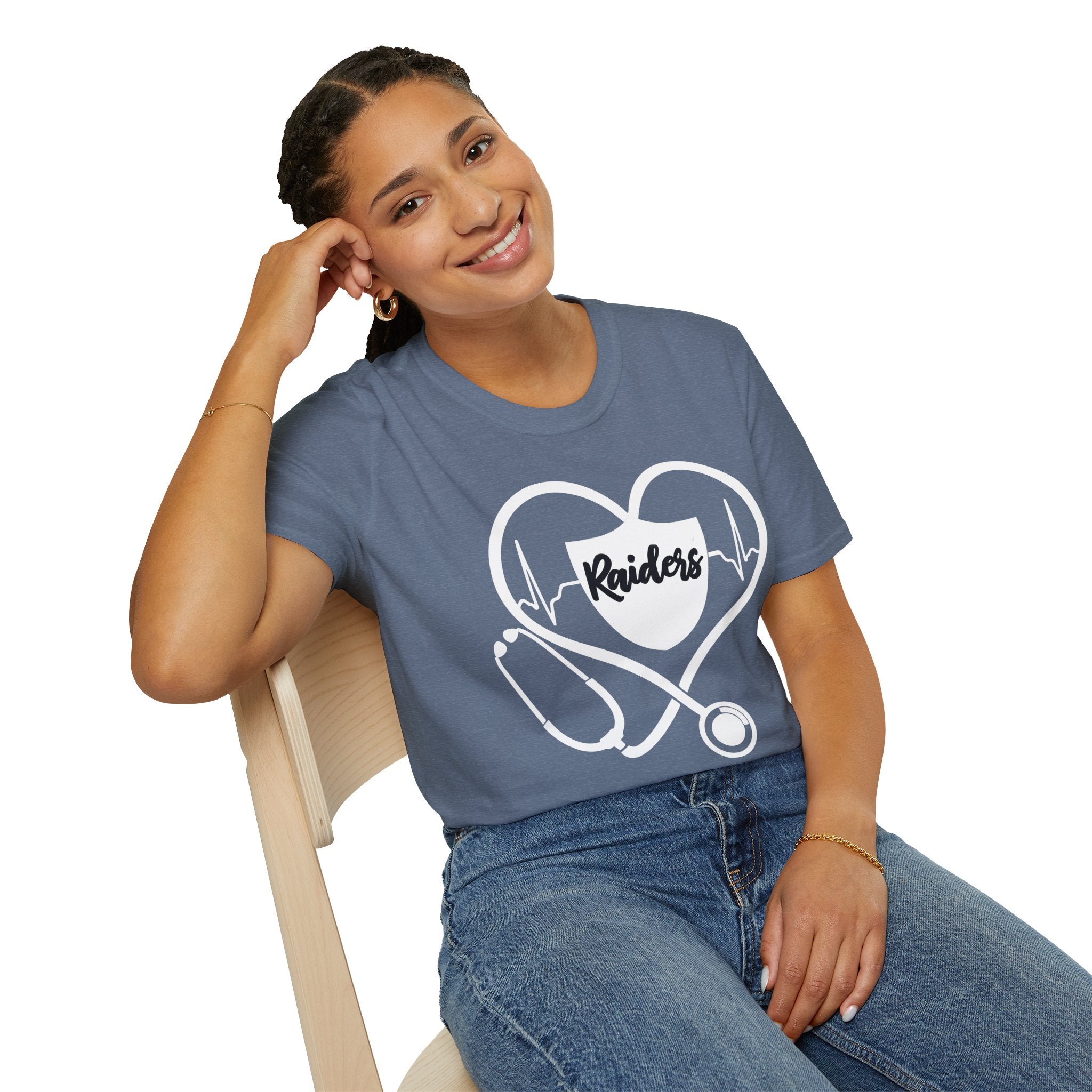 Stethoscope White Raiders Football T-Shirt, Sports Team Shirt, Fan Game Day Clothing, Football Fan Gift, Team Spirit Tee