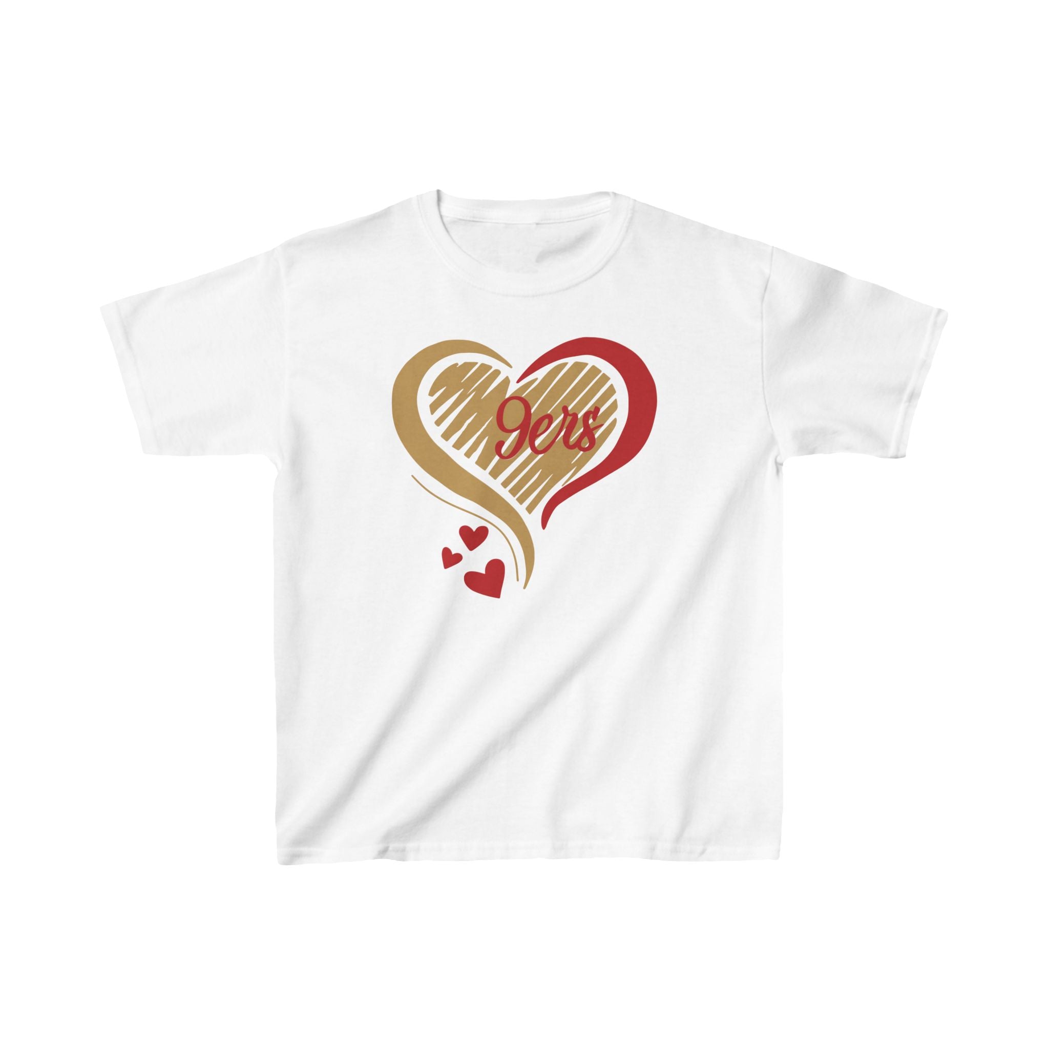 Cute Heart Red Gold SF Shirt, Youth Football Team Top, Boys Girls Sports Tee, San Francisco Tee, Gift Shirt, Unisex Shirt