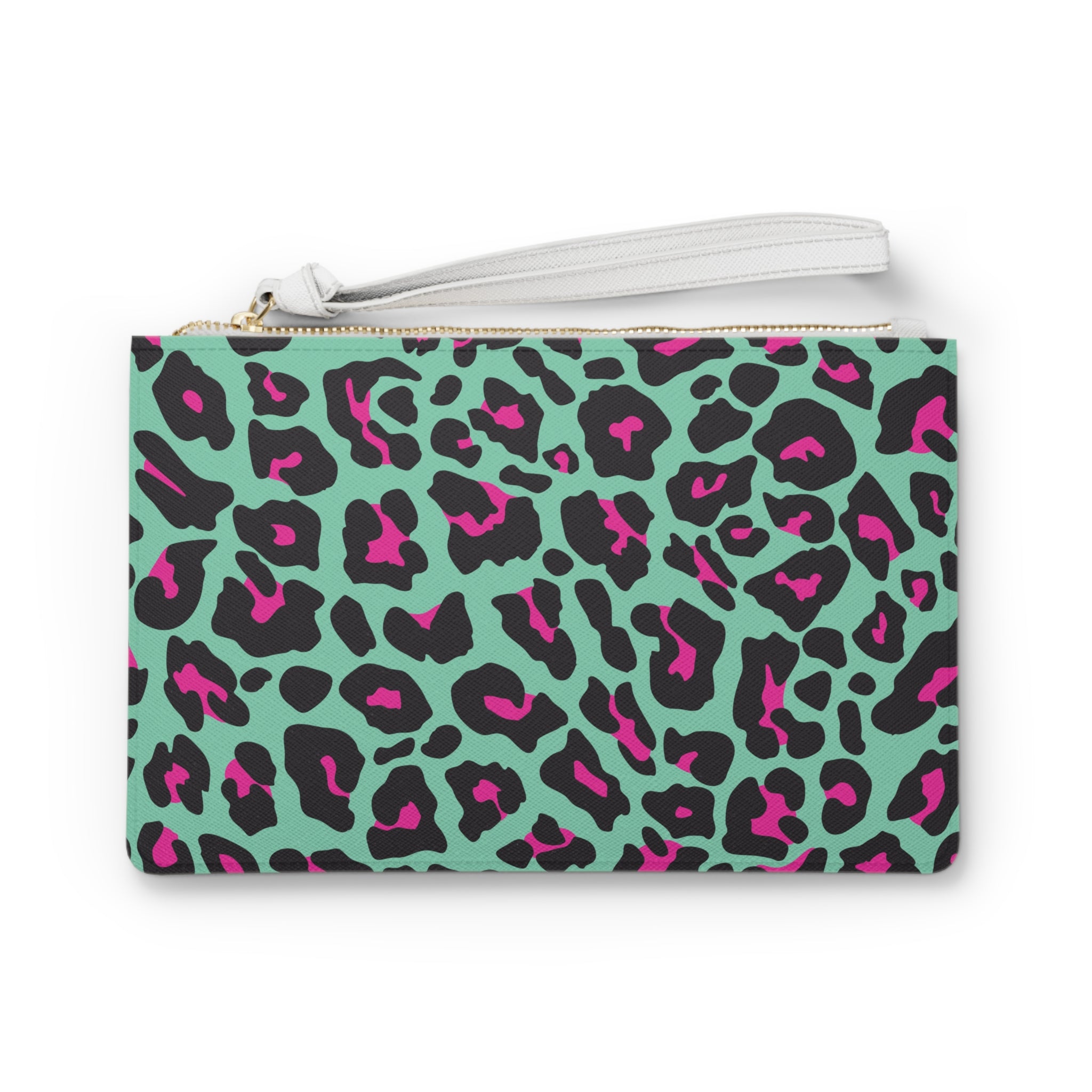 Green And Pink Leopard Print Clutch Bag - Valentines Gift, Cute Design, Women Wallet Wristlet Clutch, Purses for Women Wristlet, Handbags Small Wallet Purses, Ladies Gifts