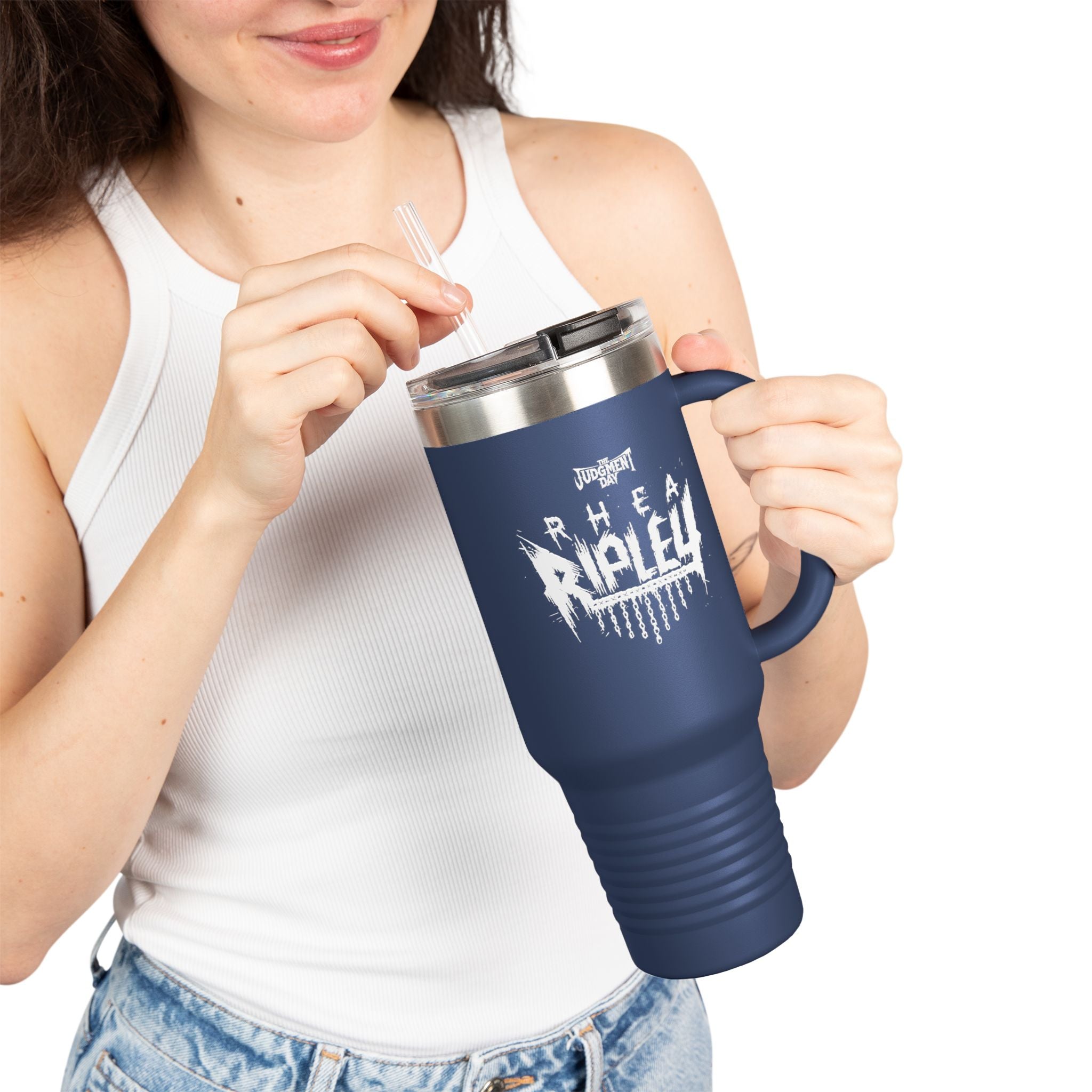 "The Judgement Day" Rhea Ripley White Graphic Design, Insulated Travel Mug, Gift for Her Gift for Him - 40oz, Gift for Her, Gift for Him