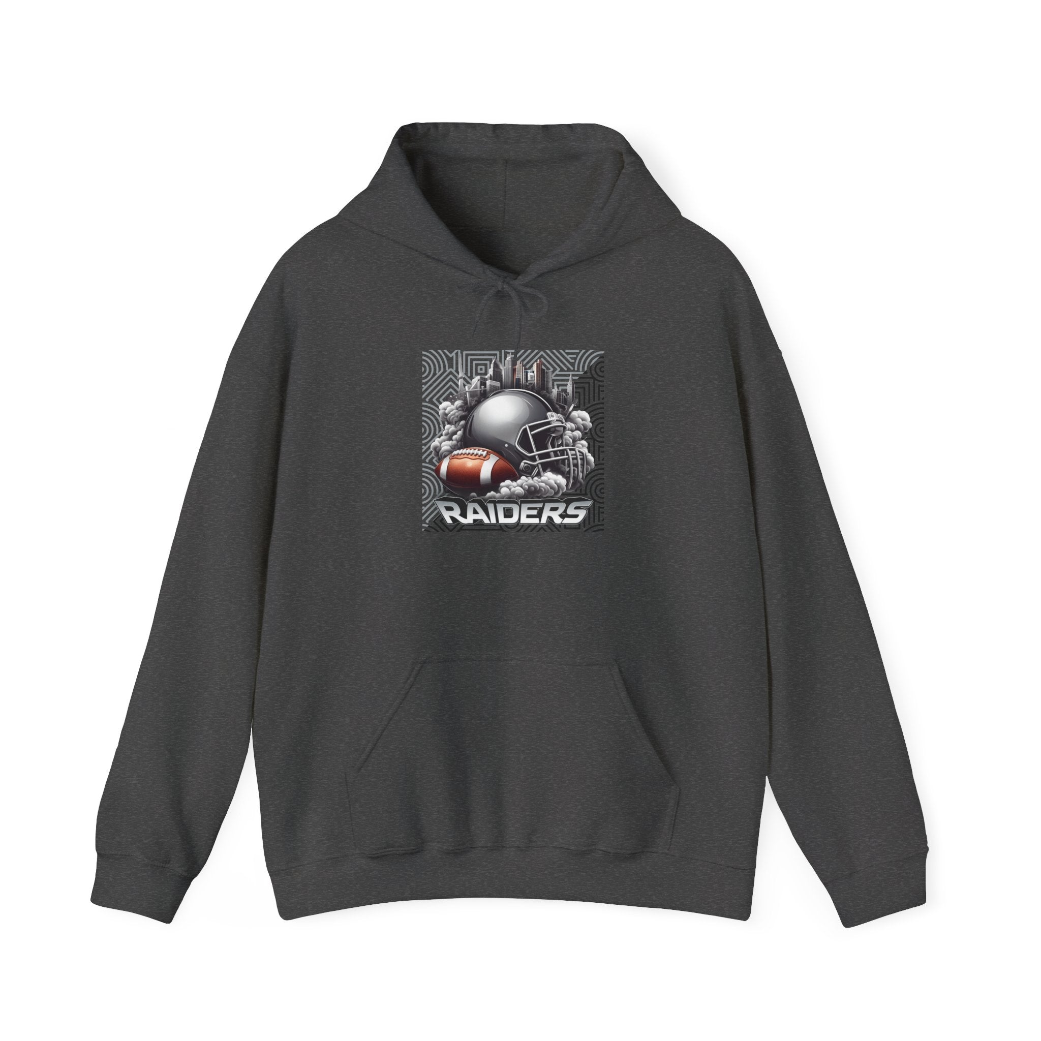 Gray Football and Helmet Shield Raiders Hoodie - Bold and Dominant, Ultimate Game-Day Gear, Raiders Football Hoodie Unisex
