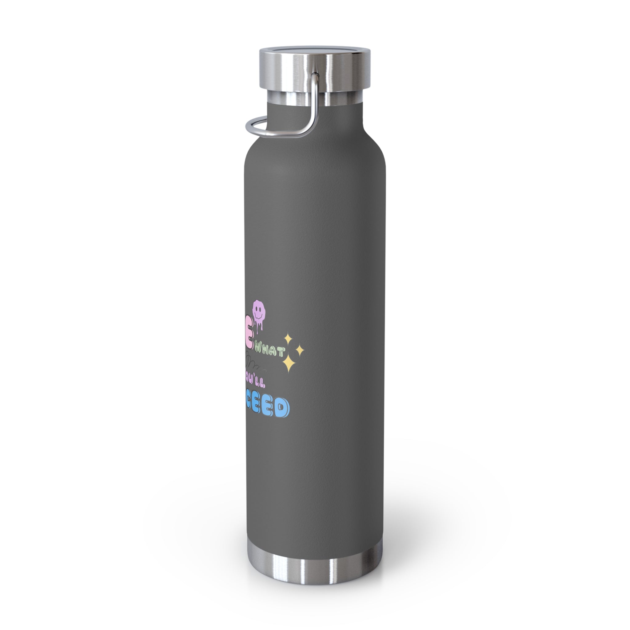 "Love What You Do and You'll Succeed " Copper Water Bottle, Inspirational Quote, Gift Tumbler, 22oz, Motivational Drinkware, Stainless Steel Thermos