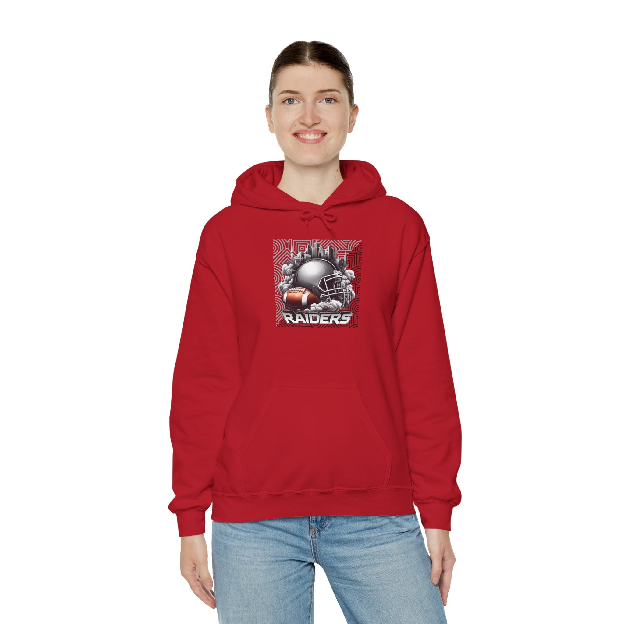 Gray Football and Helmet Shield Raiders Hoodie - Bold and Dominant, Ultimate Game-Day Gear, Raiders Football Hoodie Unisex