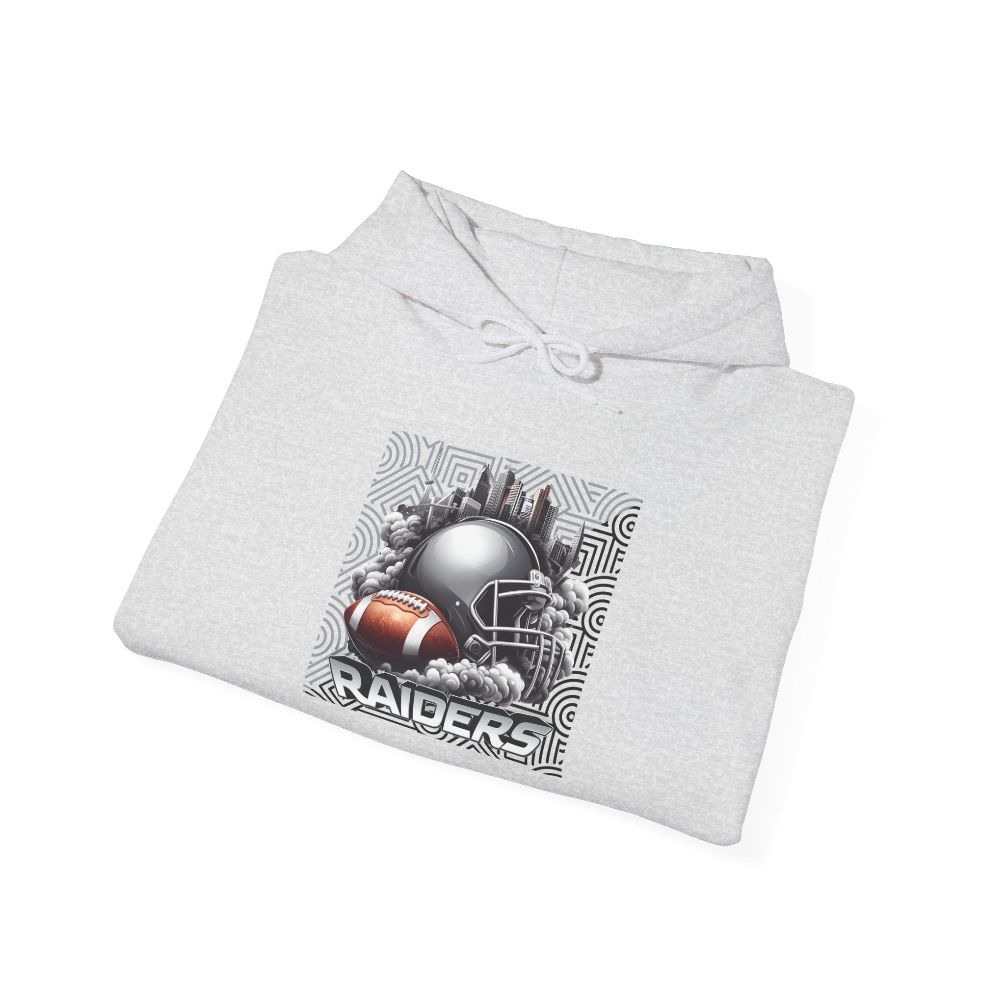 Gray Football and Helmet Shield Raiders Hoodie - Bold and Dominant, Ultimate Game-Day Gear, Raiders Football Hoodie Unisex