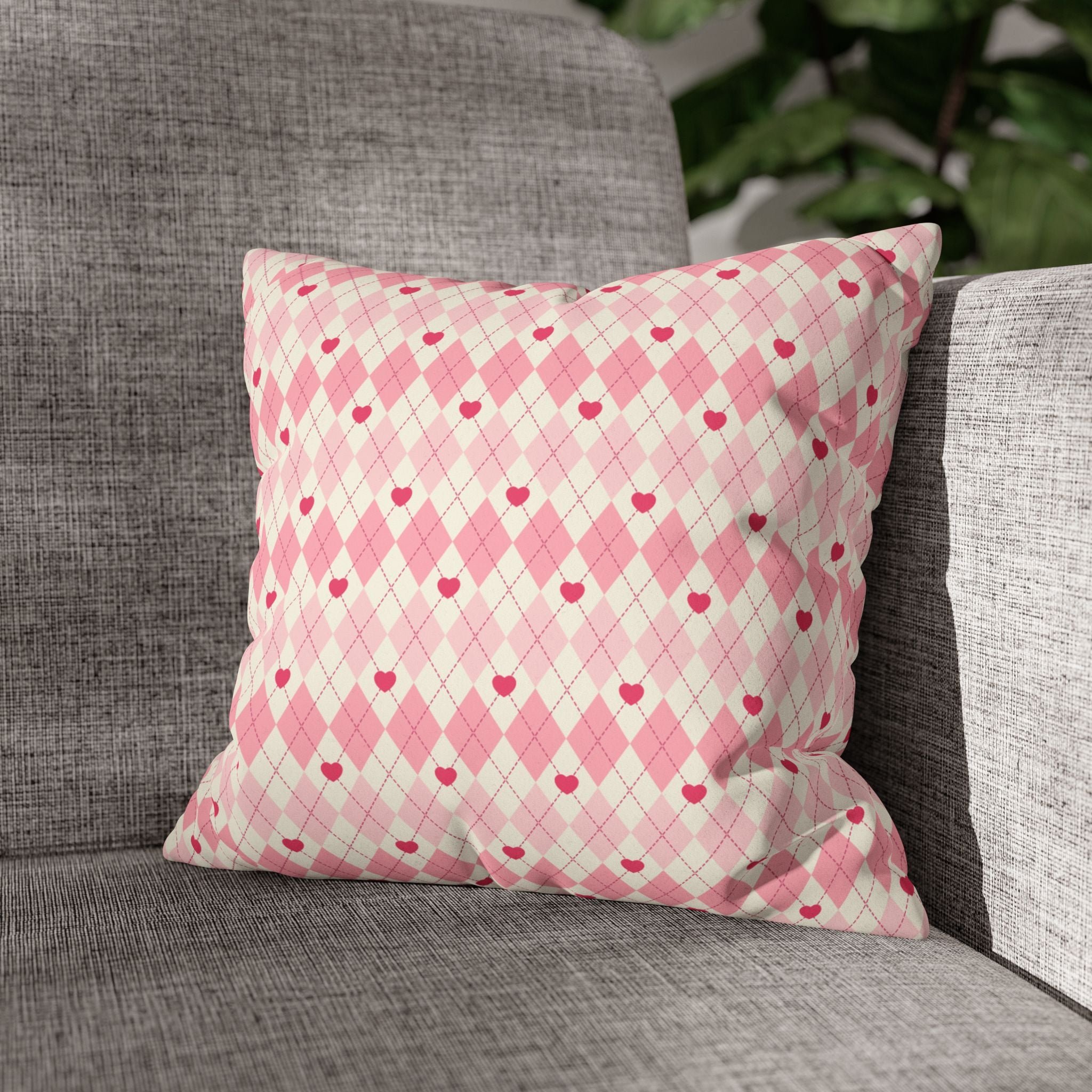 Square Pillowcase -Pink Vintage Heart Love - Decorative Pillows Cushion Covers for Couch Chair Bedroom Valentines Decorative, Faux Suede, Home Decor