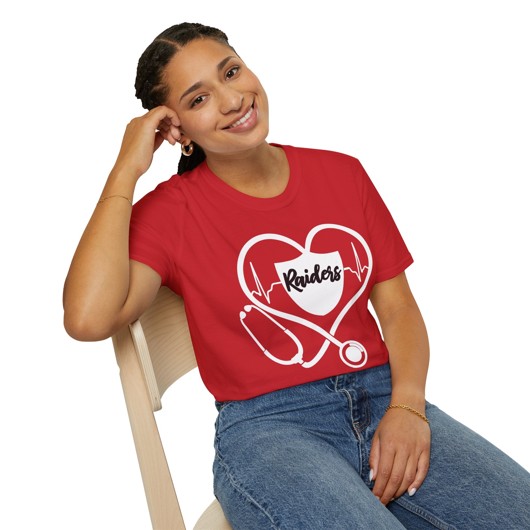 Stethoscope White Raiders Football T-Shirt, Sports Team Shirt, Fan Game Day Clothing, Football Fan Gift, Team Spirit Tee