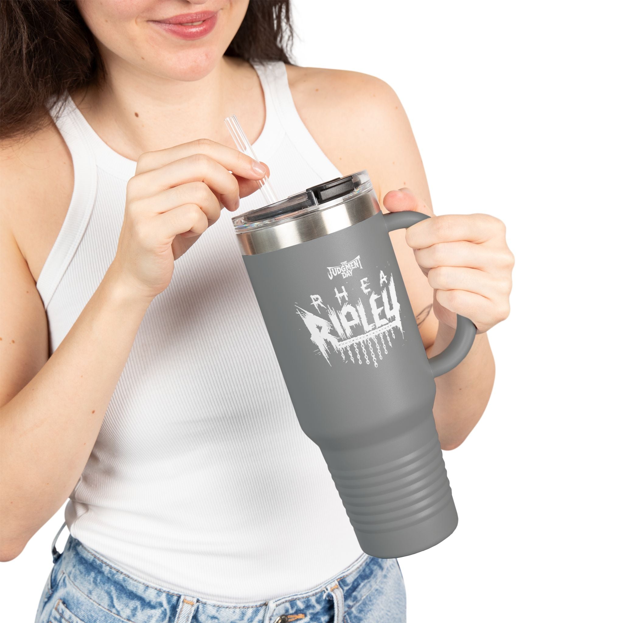 "The Judgement Day" Rhea Ripley White Graphic Design, Insulated Travel Mug, Gift for Her Gift for Him - 40oz, Gift for Her, Gift for Him