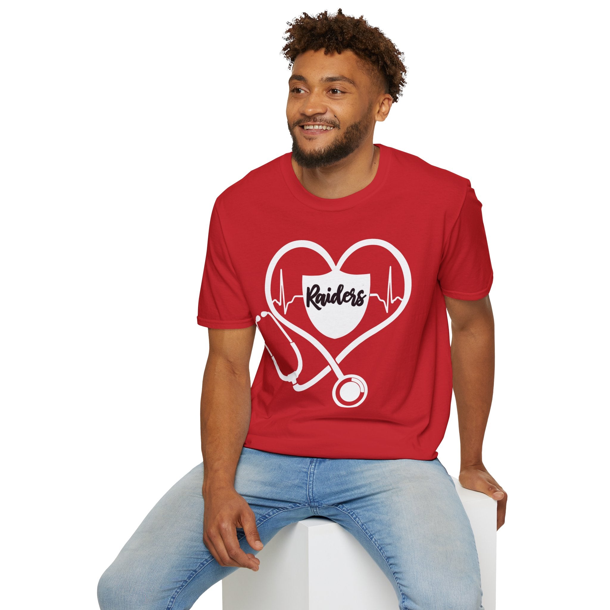 Stethoscope White Raiders Football T-Shirt, Sports Team Shirt, Fan Game Day Clothing, Football Fan Gift, Team Spirit Tee