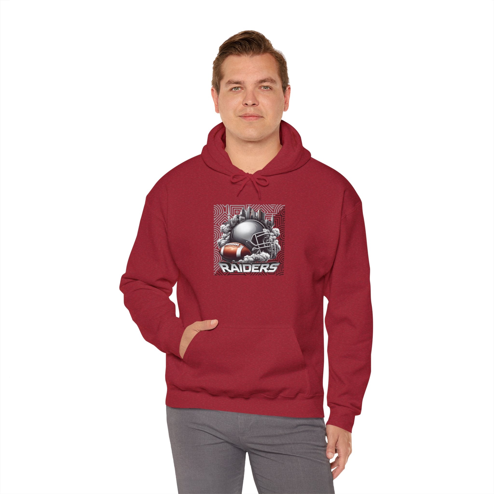 Gray Football and Helmet Shield Raiders Hoodie - Bold and Dominant, Ultimate Game-Day Gear, Raiders Football Hoodie Unisex