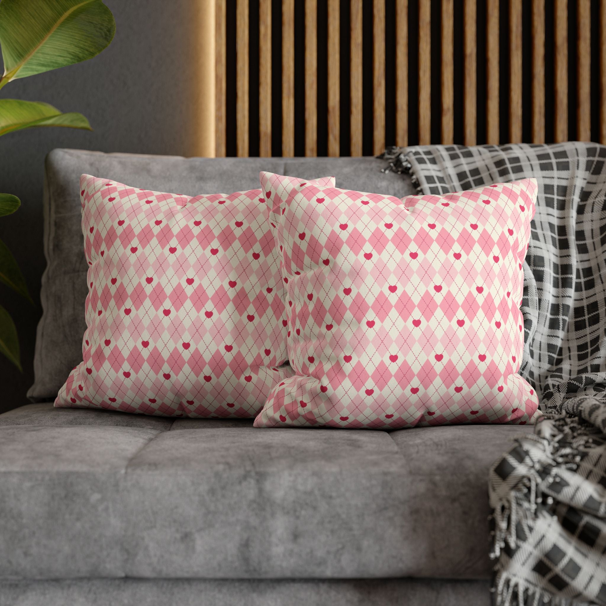 Square Pillowcase -Pink Vintage Heart Love - Decorative Pillows Cushion Covers for Couch Chair Bedroom Valentines Decorative, Faux Suede, Home Decor