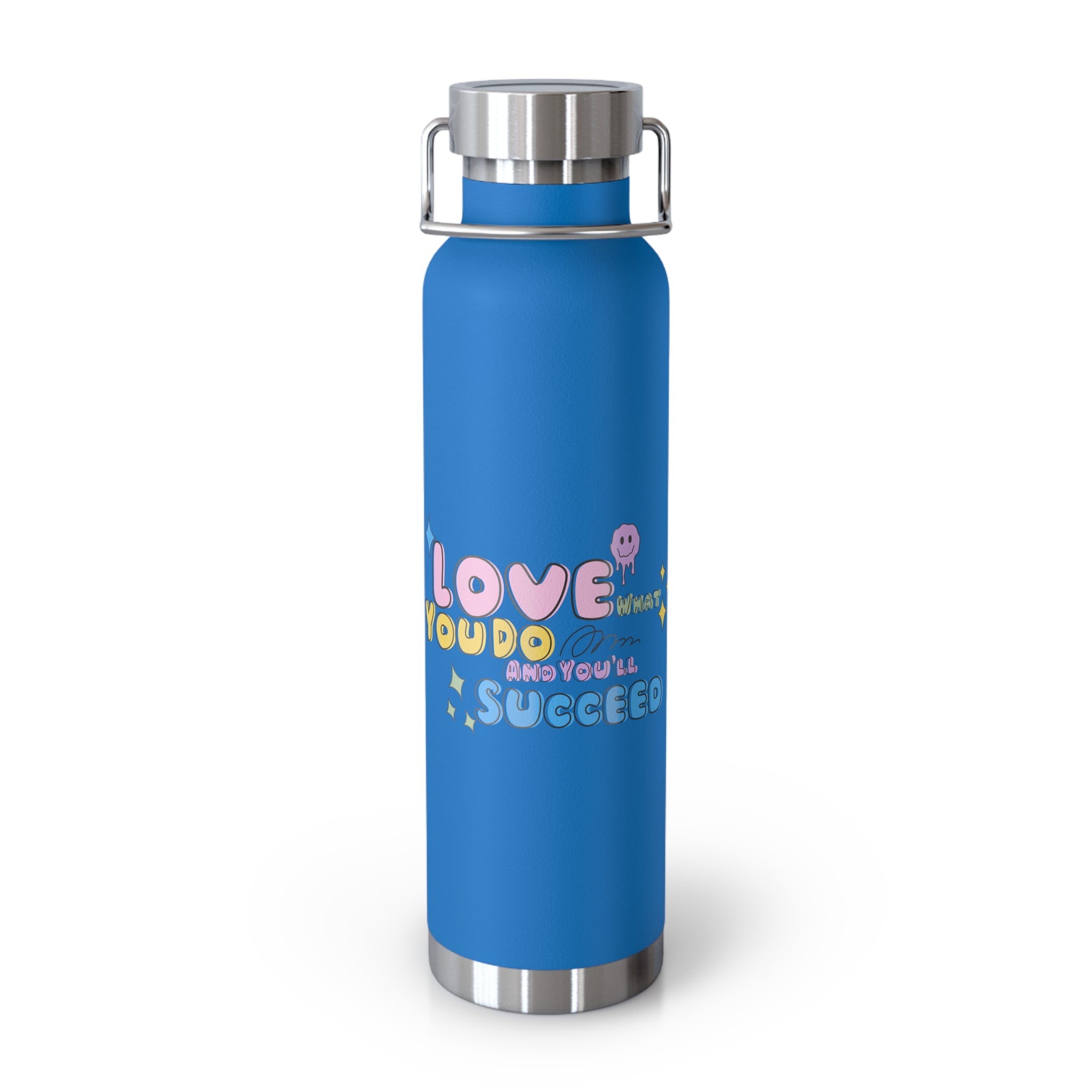 "Love What You Do and You'll Succeed " Copper Water Bottle, Inspirational Quote, Gift Tumbler, 22oz, Motivational Drinkware, Stainless Steel Thermos