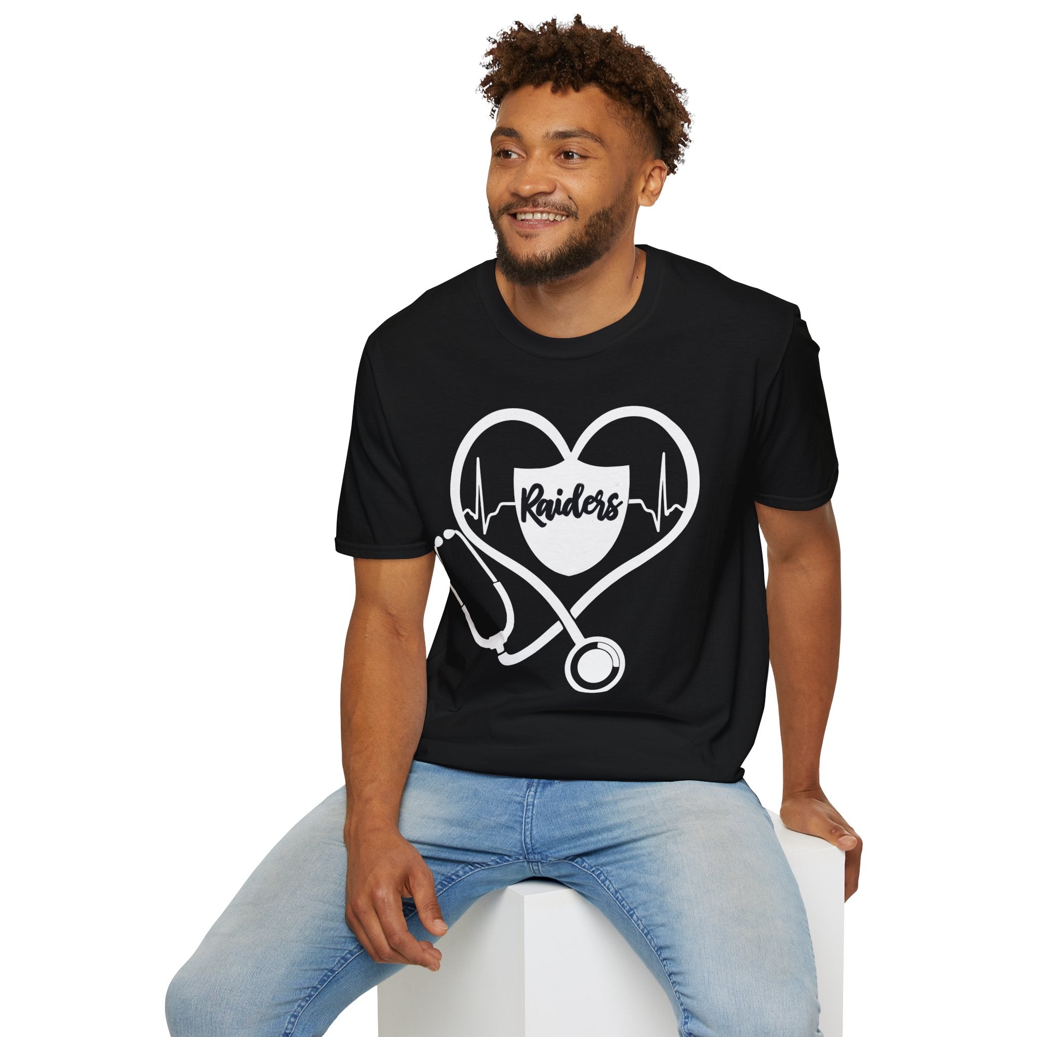 Stethoscope White Raiders Football T-Shirt, Sports Team Shirt, Fan Game Day Clothing, Football Fan Gift, Team Spirit Tee