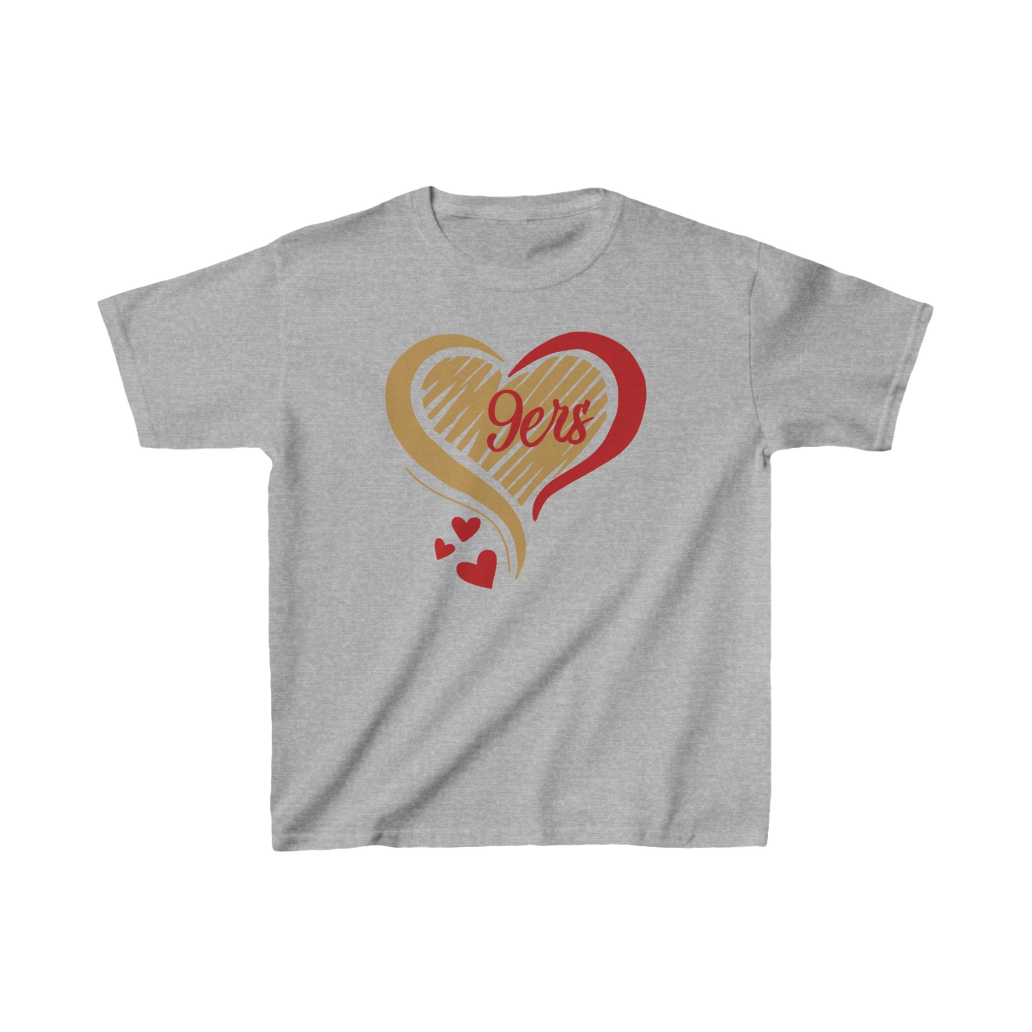 Cute Heart Red Gold SF Shirt, Youth Football Team Top, Boys Girls Sports Tee, San Francisco Tee, Gift Shirt, Unisex Shirt