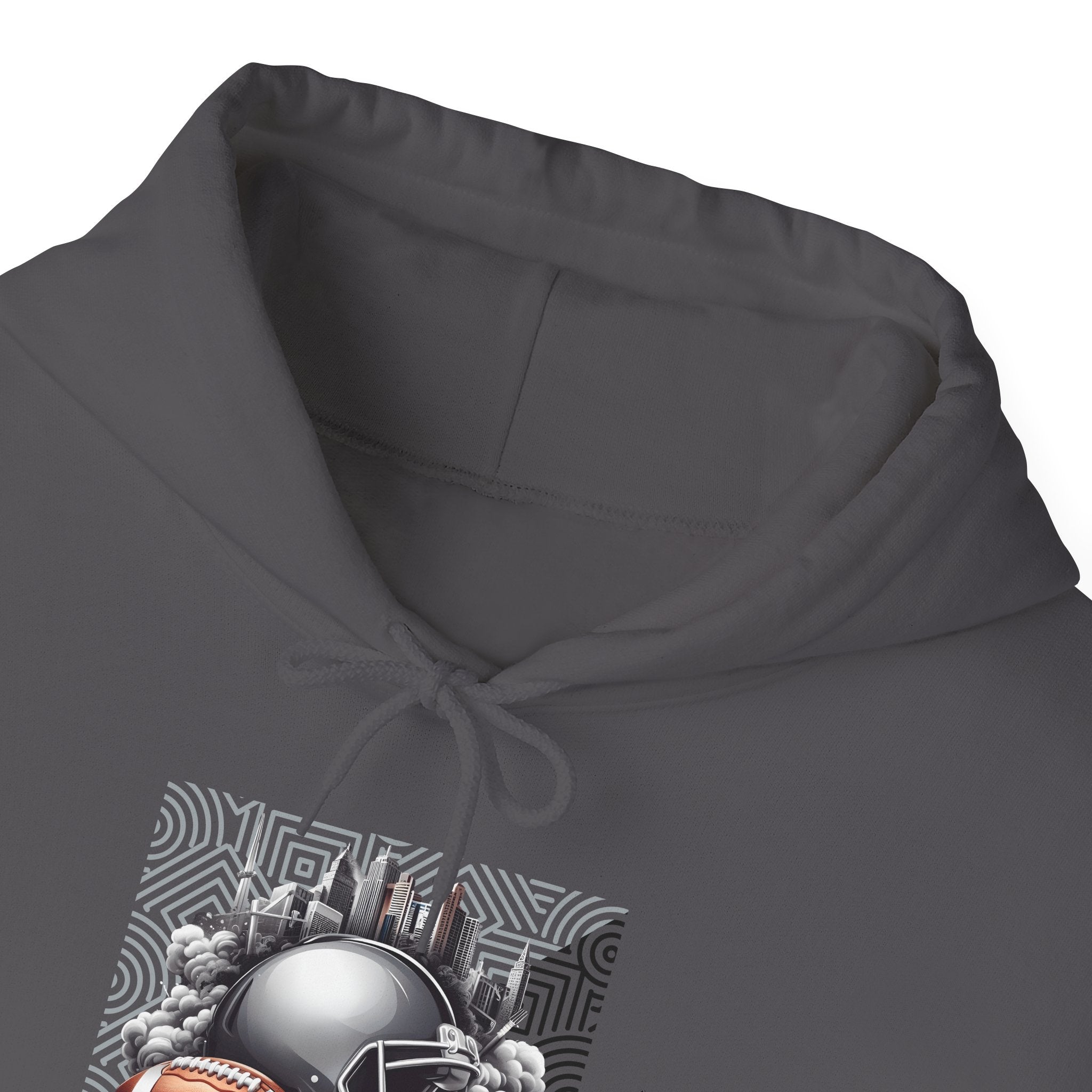 Gray Football and Helmet Shield Raiders Hoodie - Bold and Dominant, Ultimate Game-Day Gear, Raiders Football Hoodie Unisex