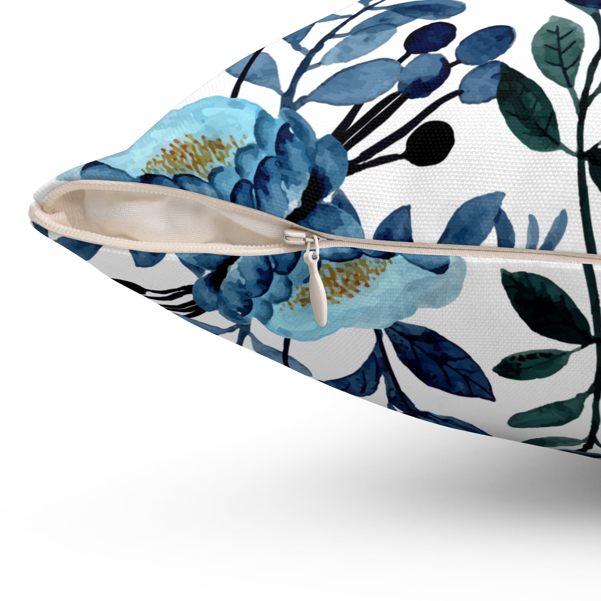Blue Floral Elegant Vintage Pattern Print Pillow Covers, Decorative Couch Sofa Accent Pillows, Living Room Spun Polyester Square Pillow