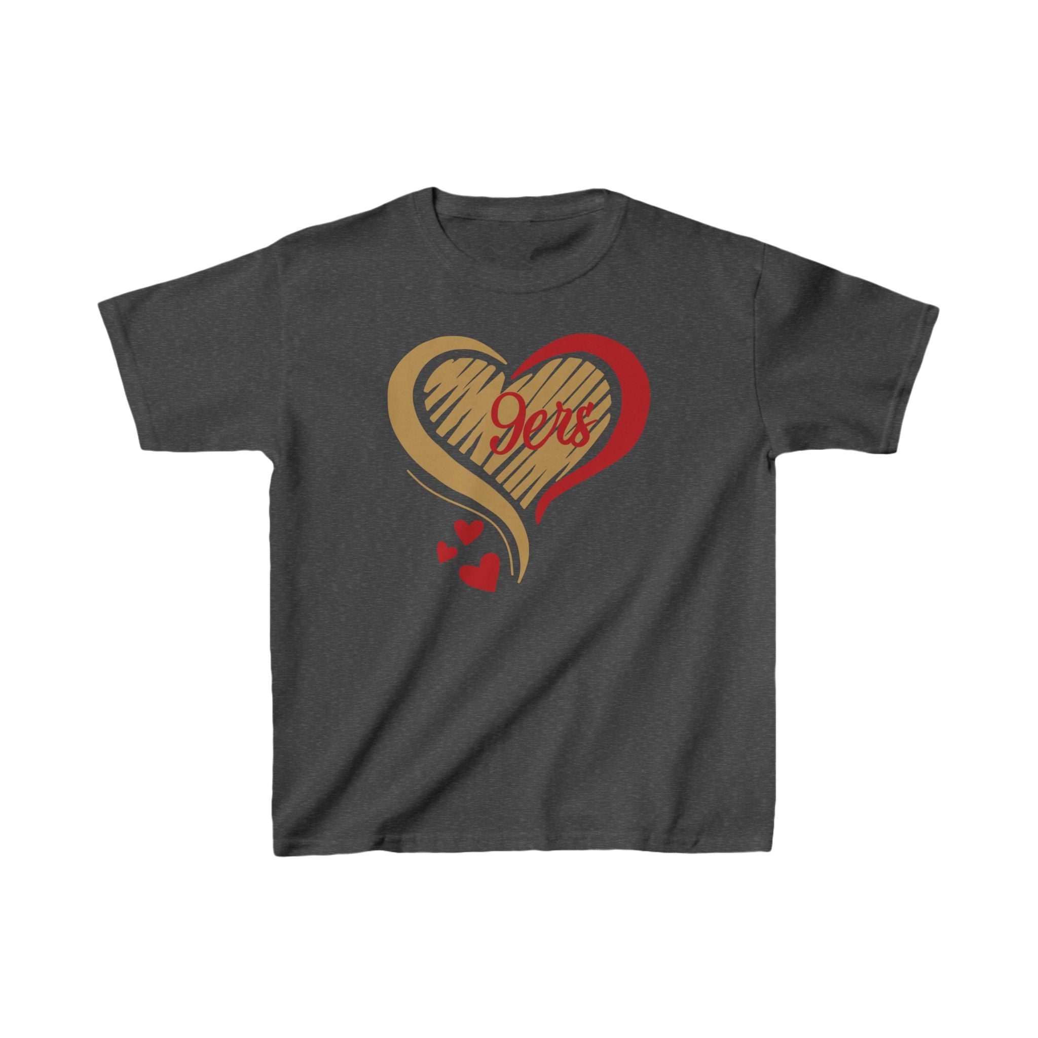 Cute Heart Red Gold SF Shirt, Youth Football Team Top, Boys Girls Sports Tee, San Francisco Tee, Gift Shirt, Unisex Shirt