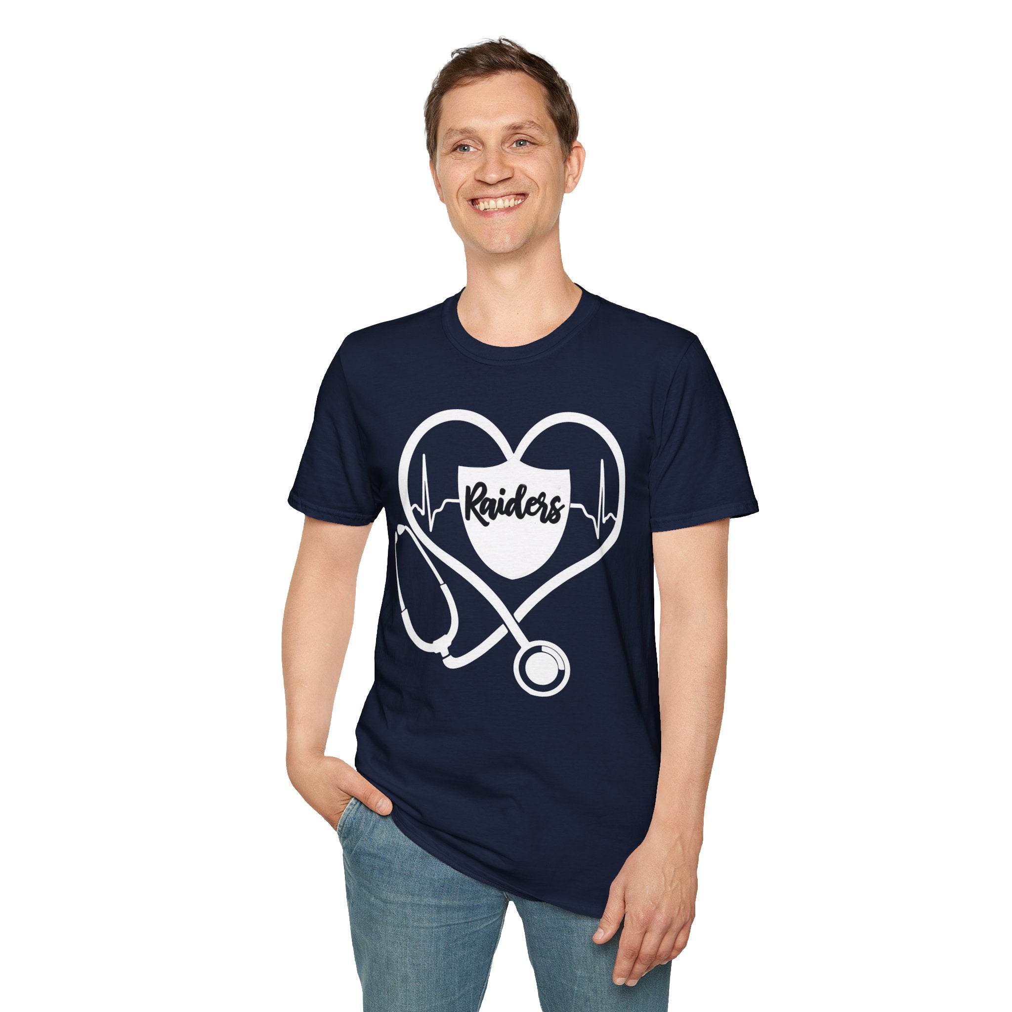 Stethoscope White Raiders Football T-Shirt, Sports Team Shirt, Fan Game Day Clothing, Football Fan Gift, Team Spirit Tee
