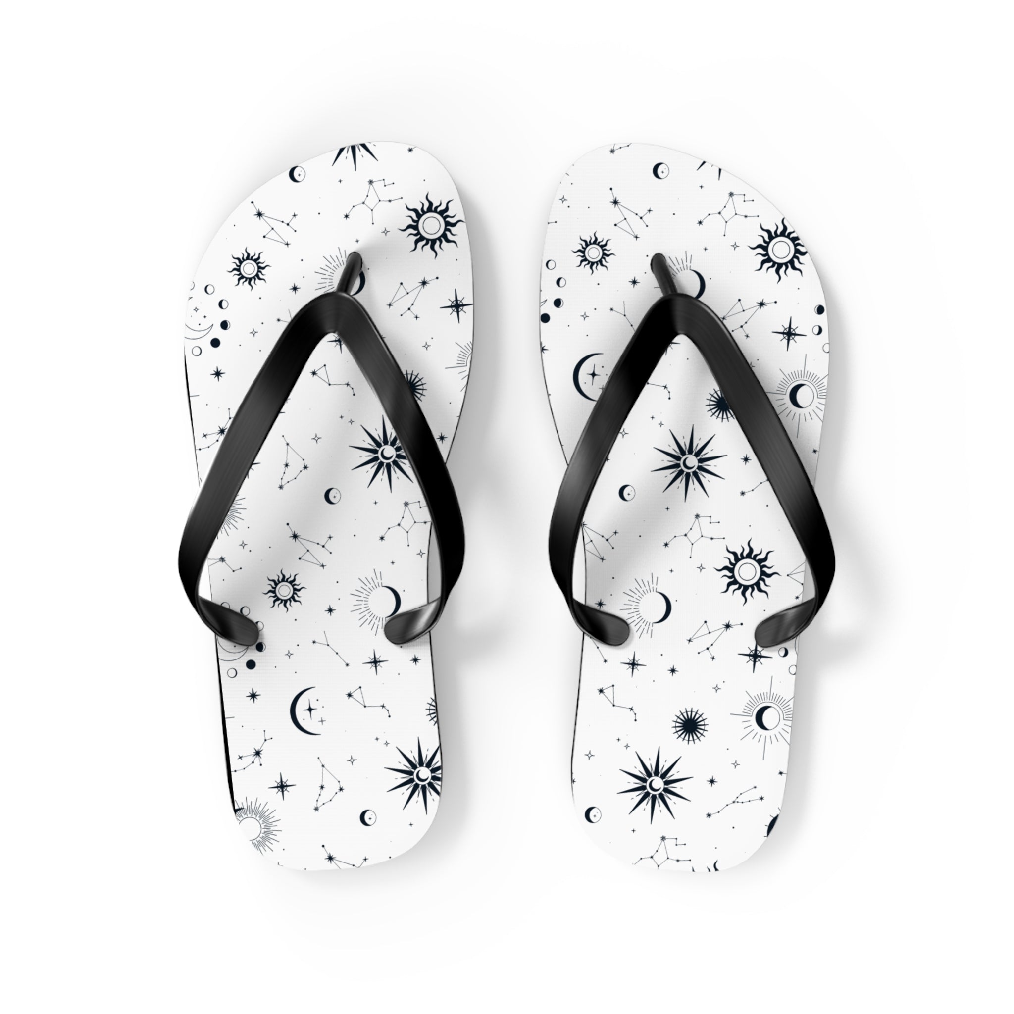 Black And White Celestial , Flip Flops for Women, Cute Designs, Everyday Use, Indoor Sleepers