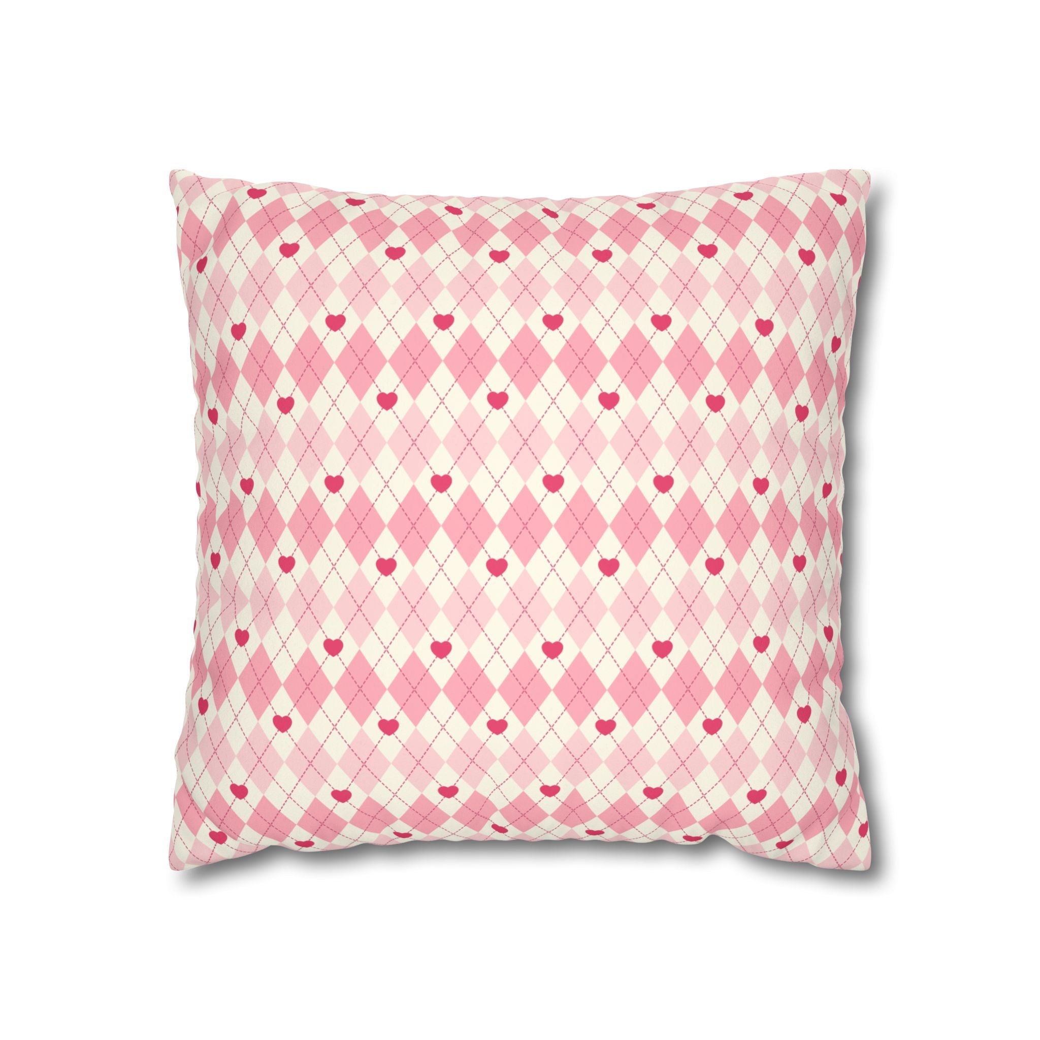 Square Pillowcase -Pink Vintage Heart Love - Decorative Pillows Cushion Covers for Couch Chair Bedroom Valentines Decorative, Faux Suede, Home Decor