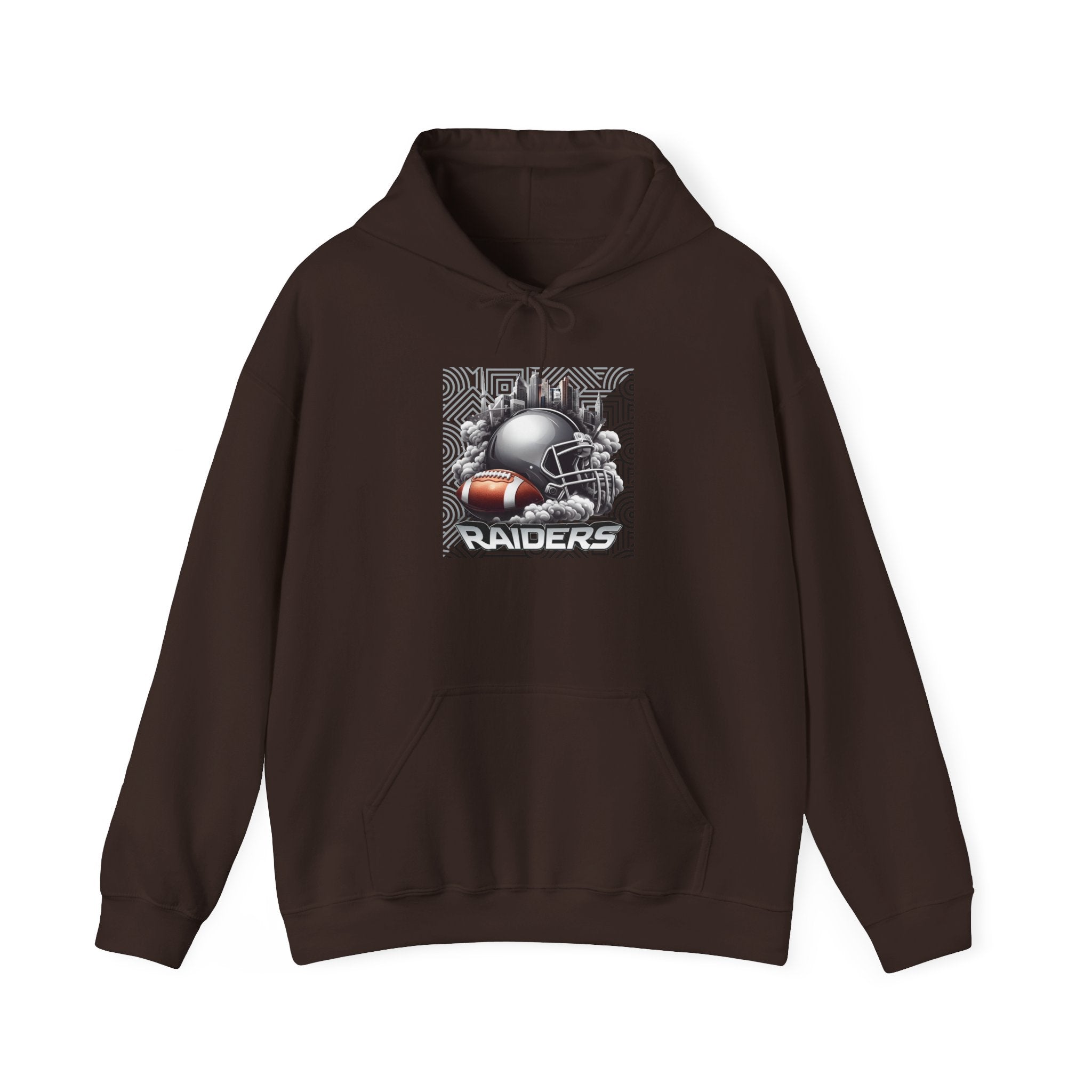 Gray Football and Helmet Shield Raiders Hoodie - Bold and Dominant, Ultimate Game-Day Gear, Raiders Football Hoodie Unisex