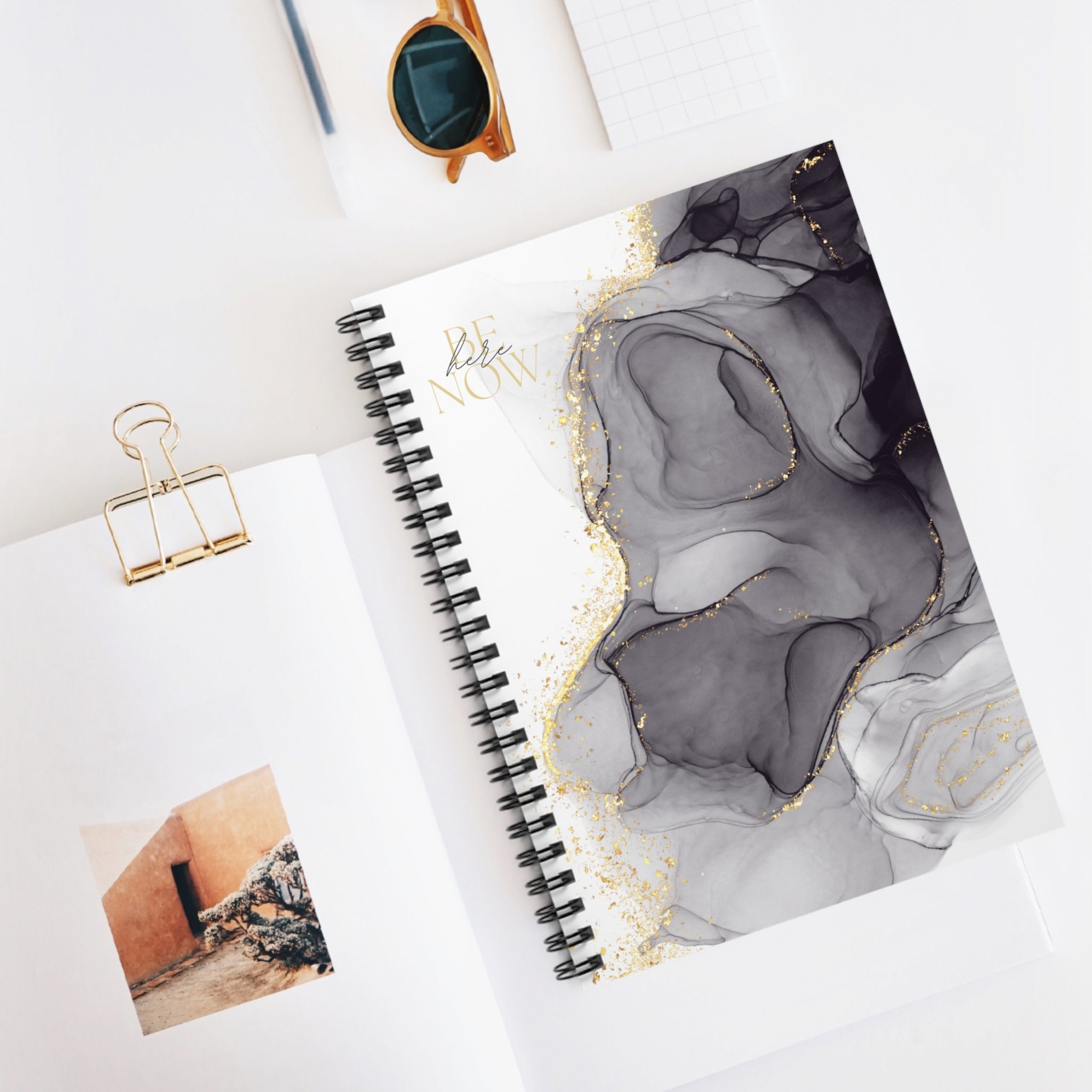 White Black Gold Notebook, Spiral Notebook - Ruled Line, Notebook, Office Supplies, School Supplies