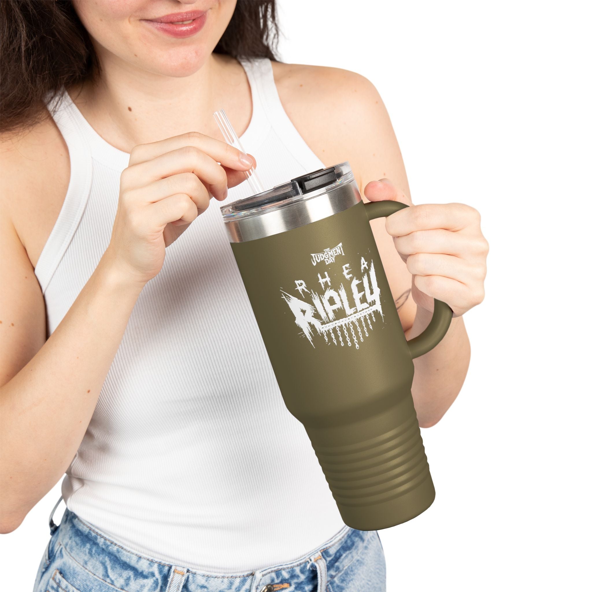 "The Judgement Day" Rhea Ripley White Graphic Design, Insulated Travel Mug, Gift for Her Gift for Him - 40oz, Gift for Her, Gift for Him
