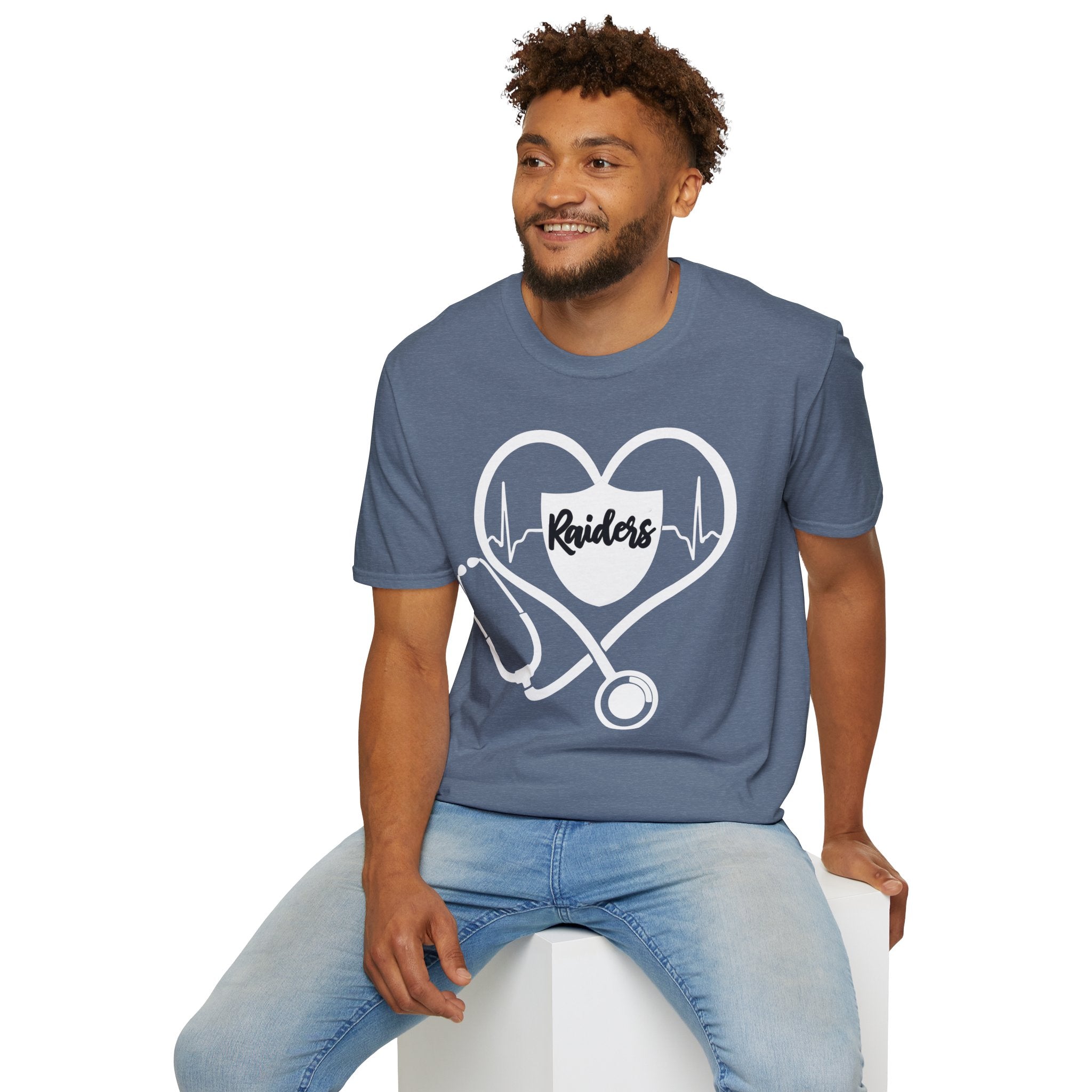 Stethoscope White Raiders Football T-Shirt, Sports Team Shirt, Fan Game Day Clothing, Football Fan Gift, Team Spirit Tee