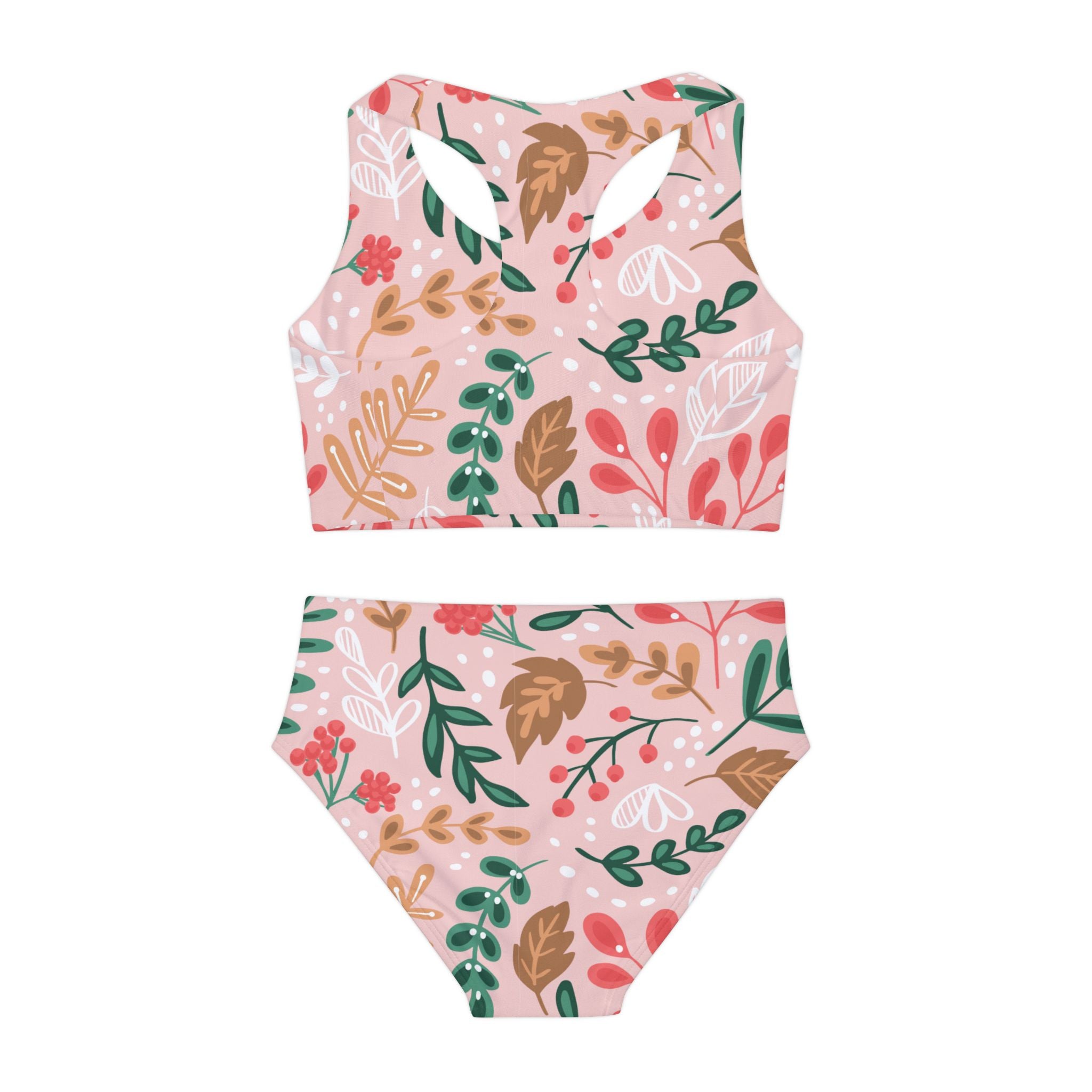 Pink Print Swimsuit Set, Floral Pattern Two Piece Bathing Suit, Cute Girls Swimwear, Summer Beach Outfit, Kids Swim Set