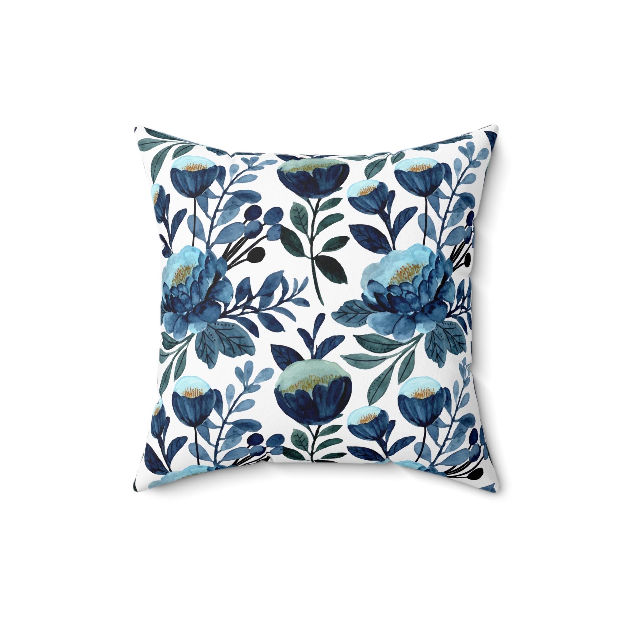 Blue Floral Elegant Vintage Pattern Print Pillow Covers, Decorative Couch Sofa Accent Pillows, Living Room Spun Polyester Square Pillow