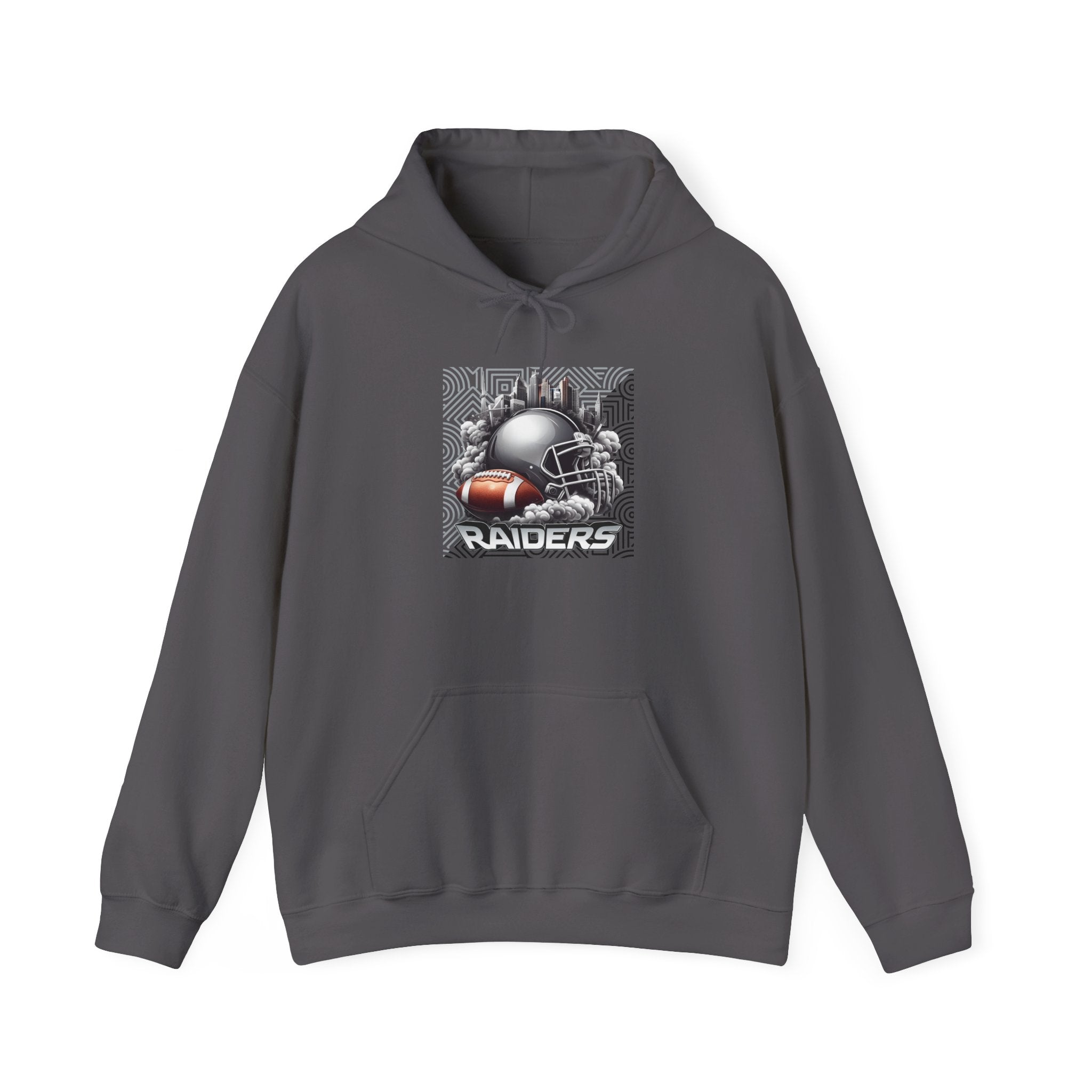 Gray Football and Helmet Shield Raiders Hoodie - Bold and Dominant, Ultimate Game-Day Gear, Raiders Football Hoodie Unisex