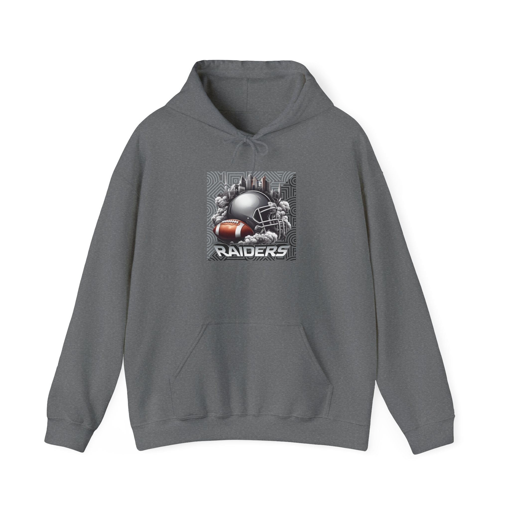 Gray Football and Helmet Shield Raiders Hoodie - Bold and Dominant, Ultimate Game-Day Gear, Raiders Football Hoodie Unisex