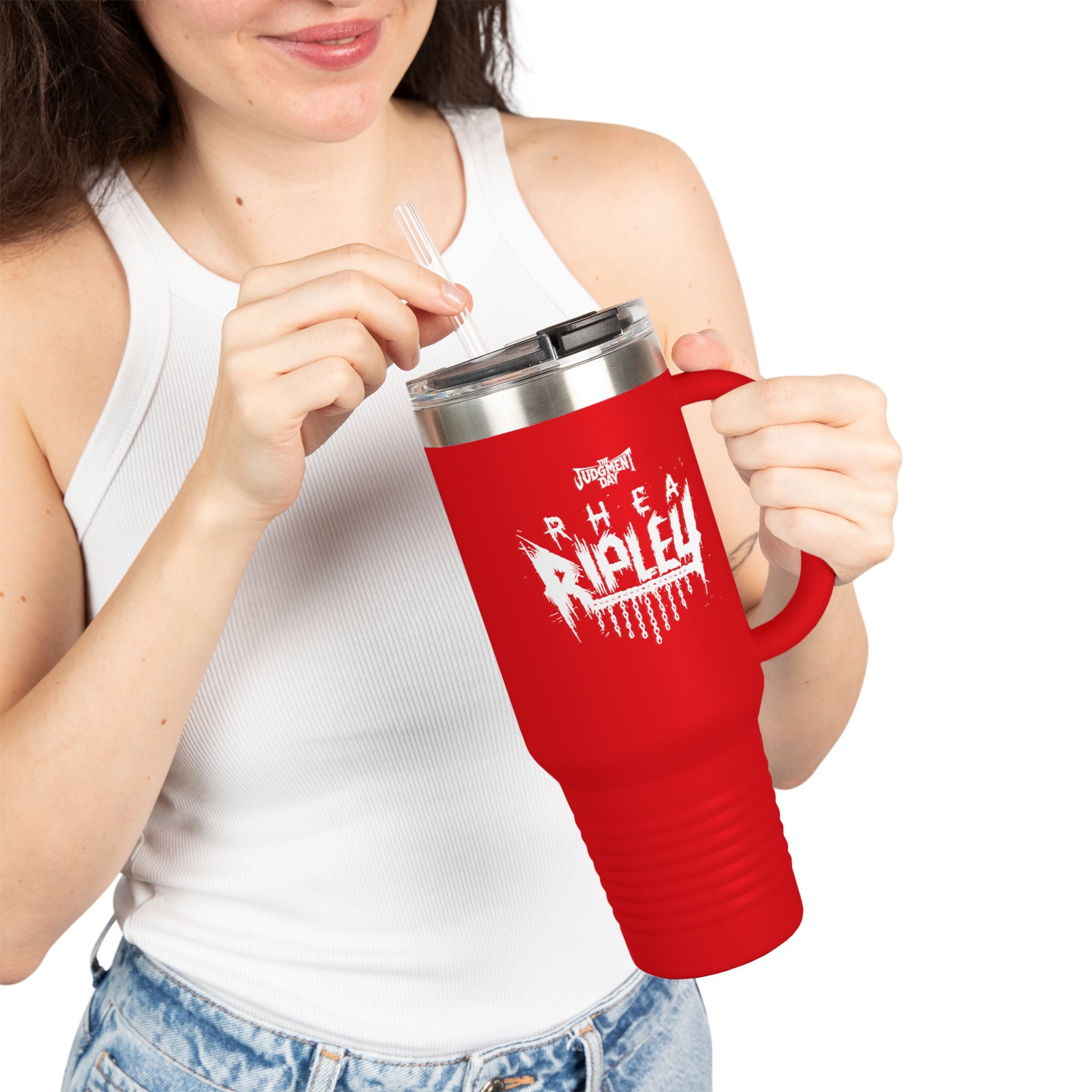 "The Judgement Day" Rhea Ripley White Graphic Design, Insulated Travel Mug, Gift for Her Gift for Him - 40oz, Gift for Her, Gift for Him