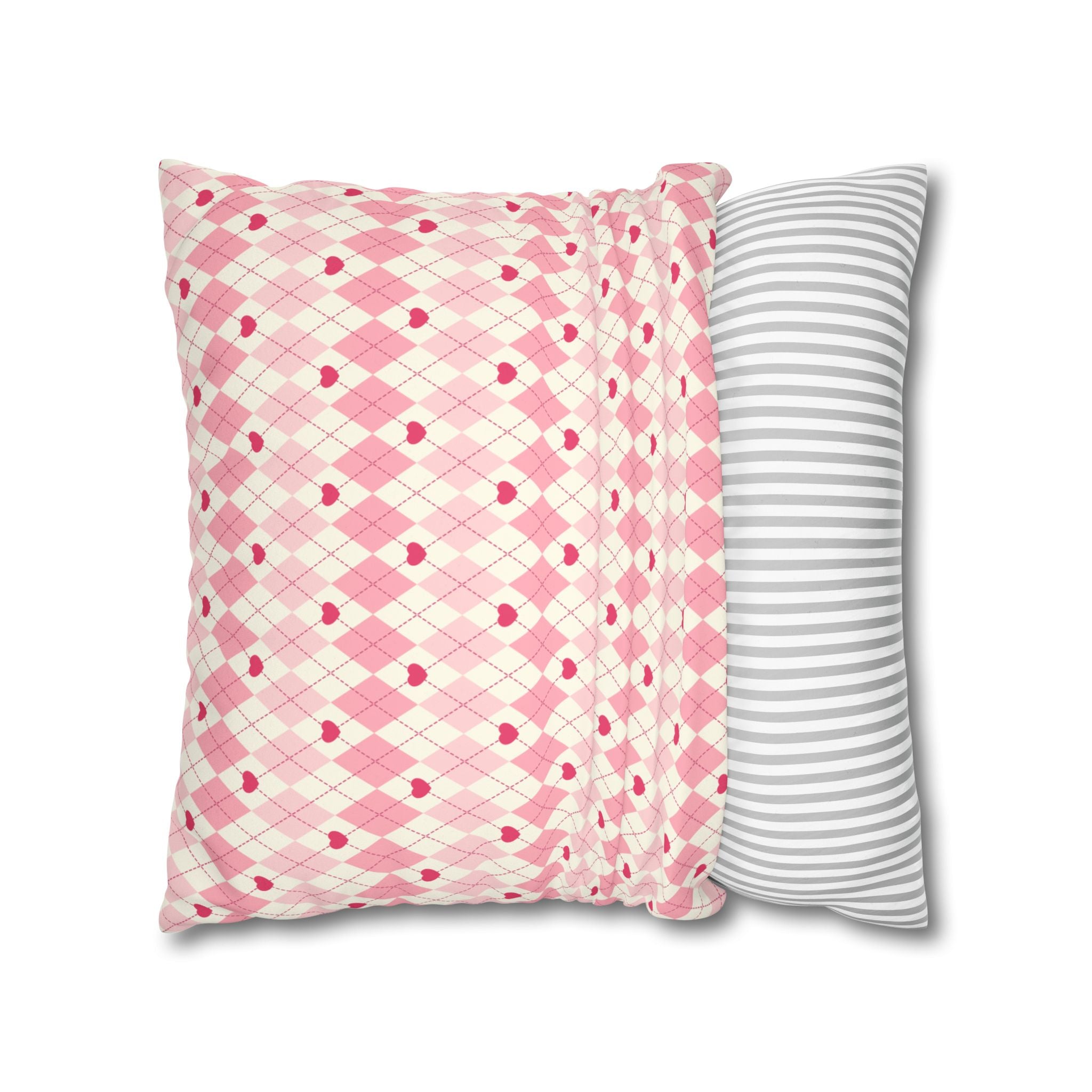 Square Pillowcase -Pink Vintage Heart Love - Decorative Pillows Cushion Covers for Couch Chair Bedroom Valentines Decorative, Faux Suede, Home Decor